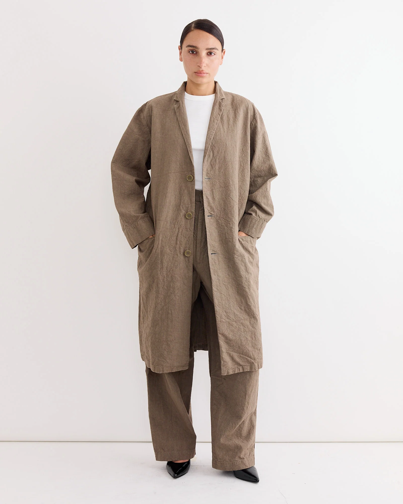 Crinkled Coat in Khaki - Image 2