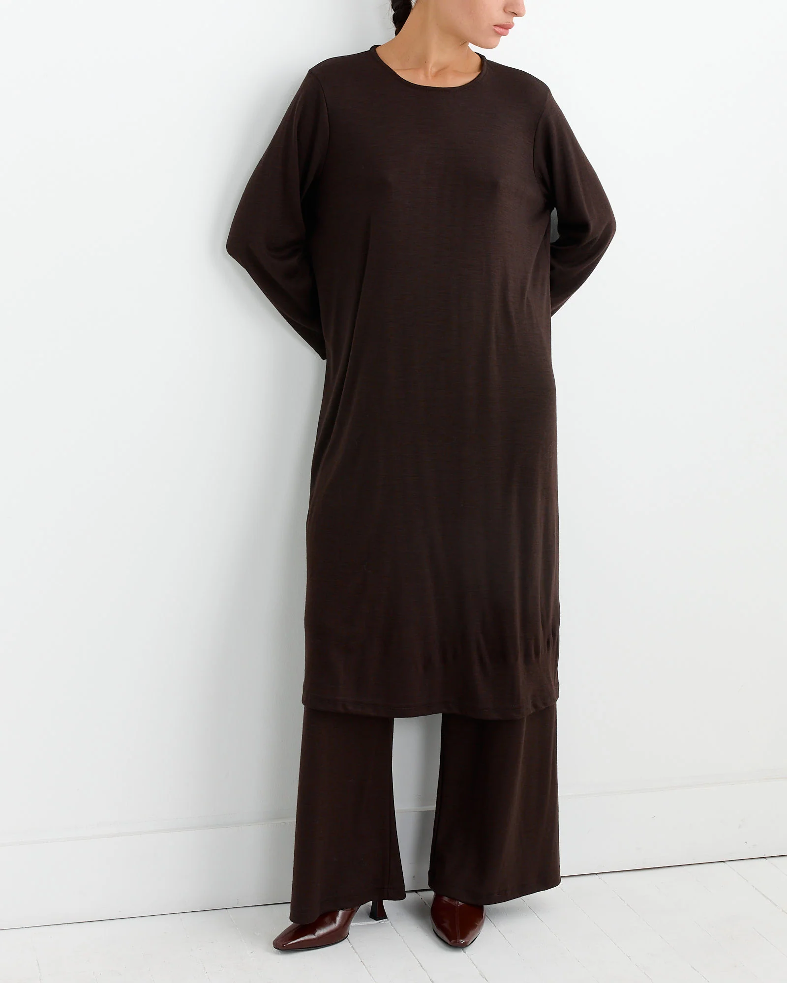 Wool Basic Crew Dress in Cacao - Image 3