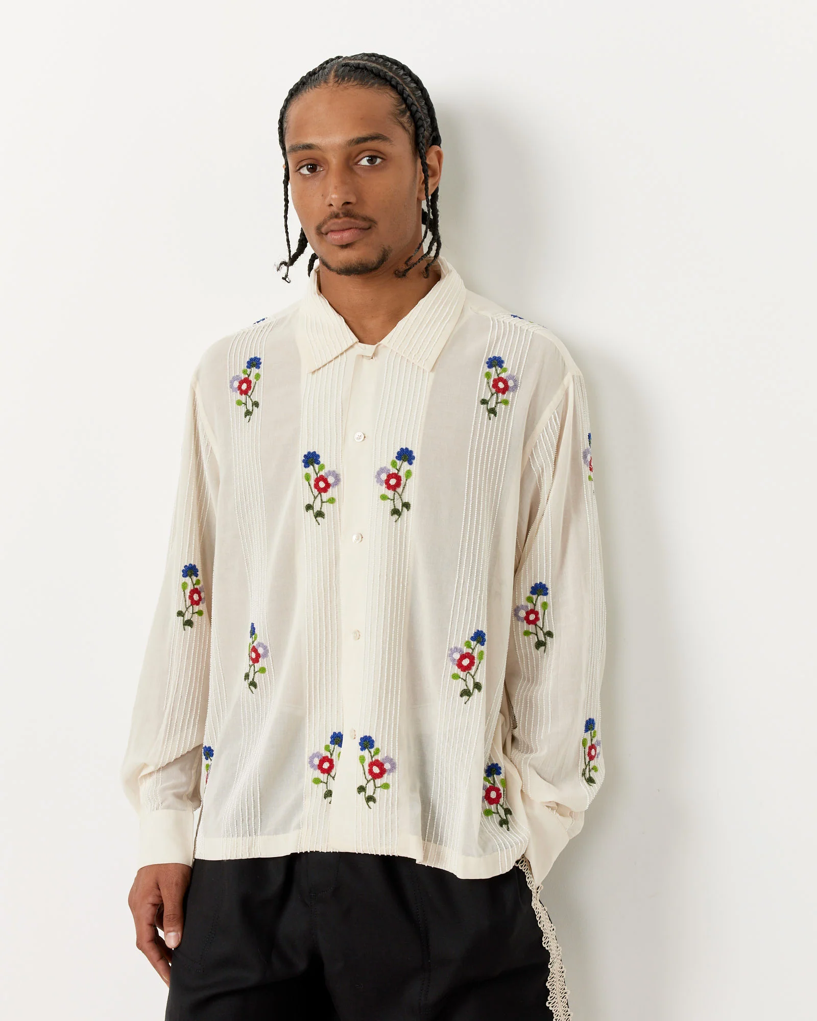 Beaded Wildflower Shirt in White Multi - Image 3