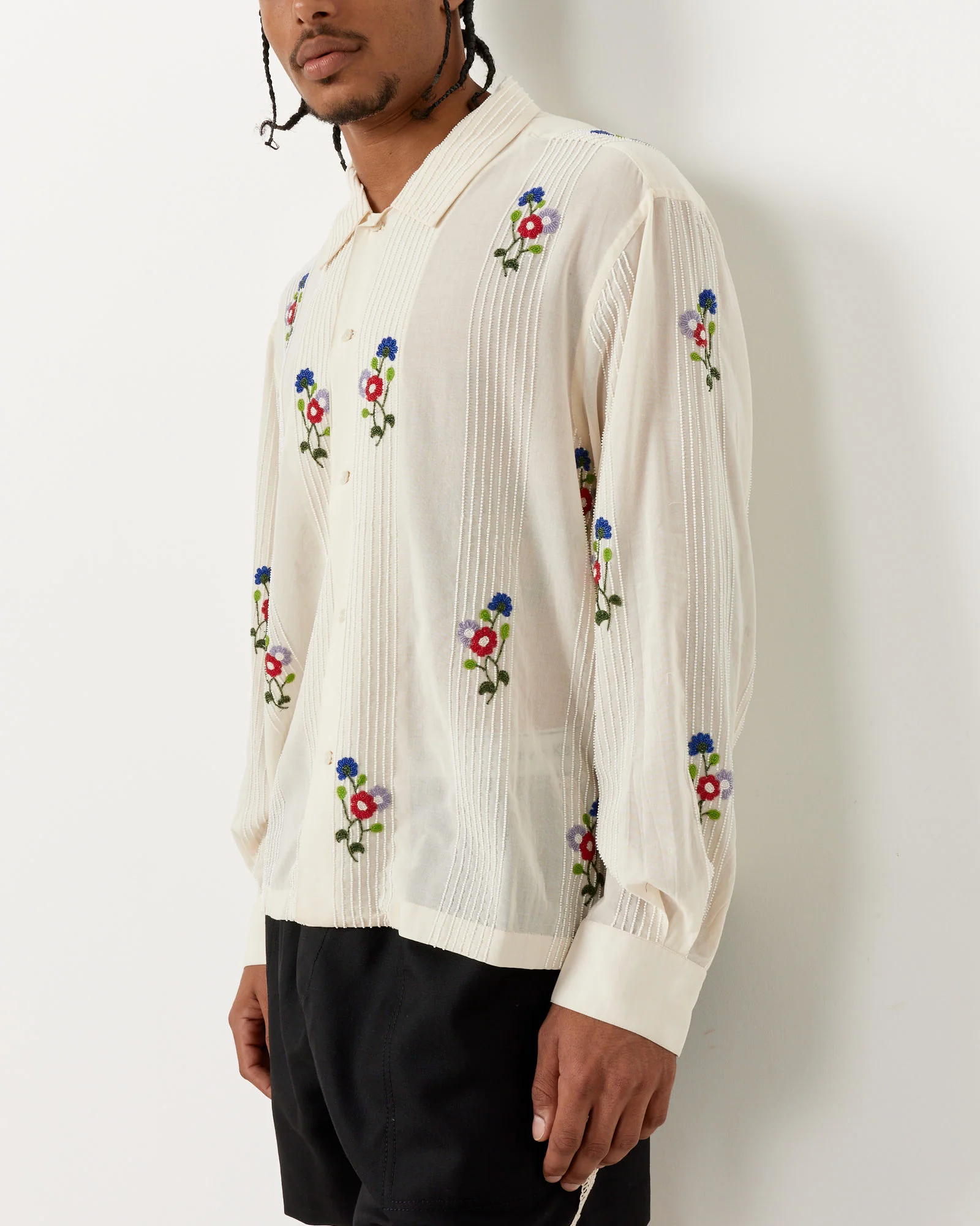 Beaded Wildflower Shirt in White Multi - Image 4