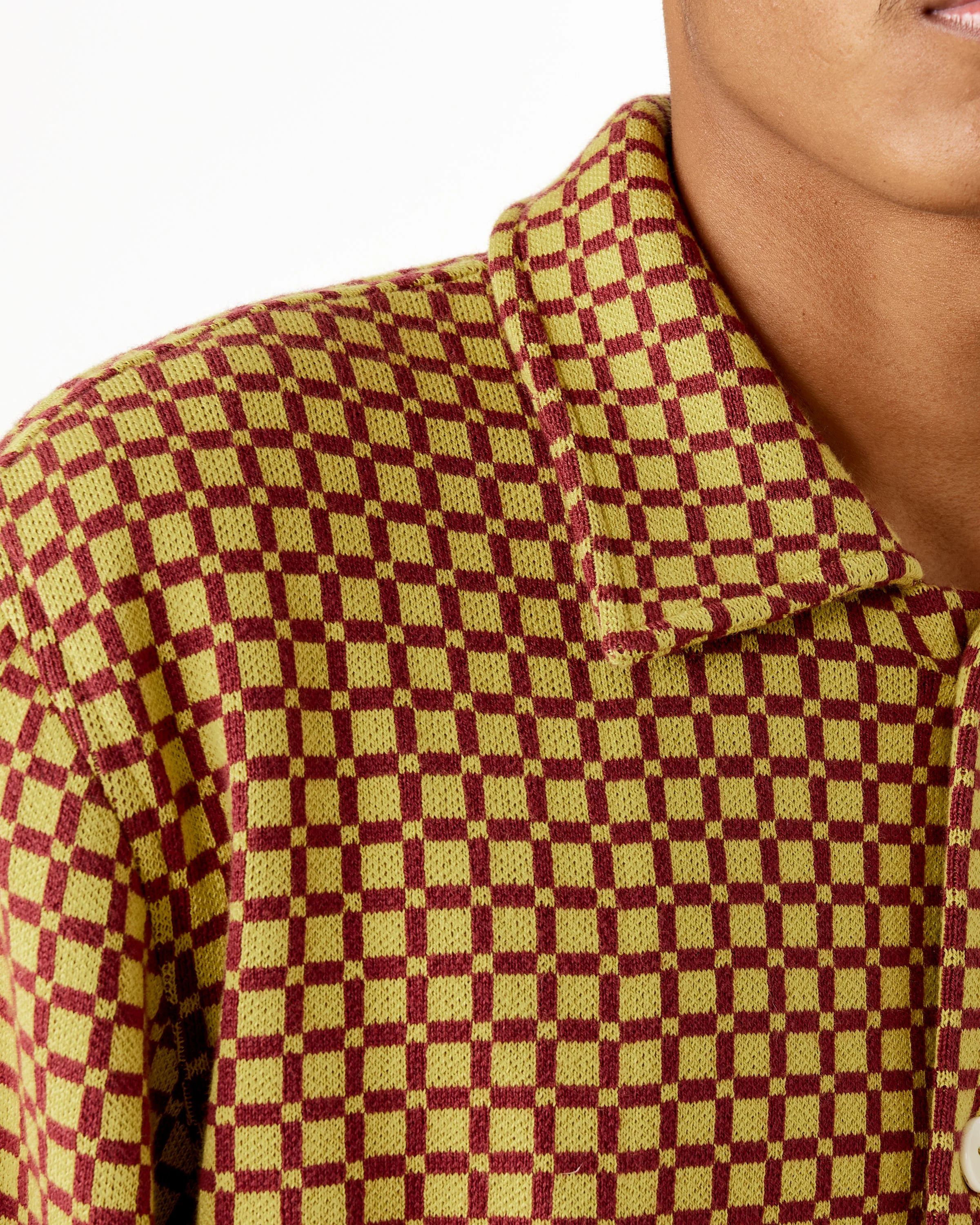 Checker Jacquard Louie Shirt in Green Maroon - Image 2