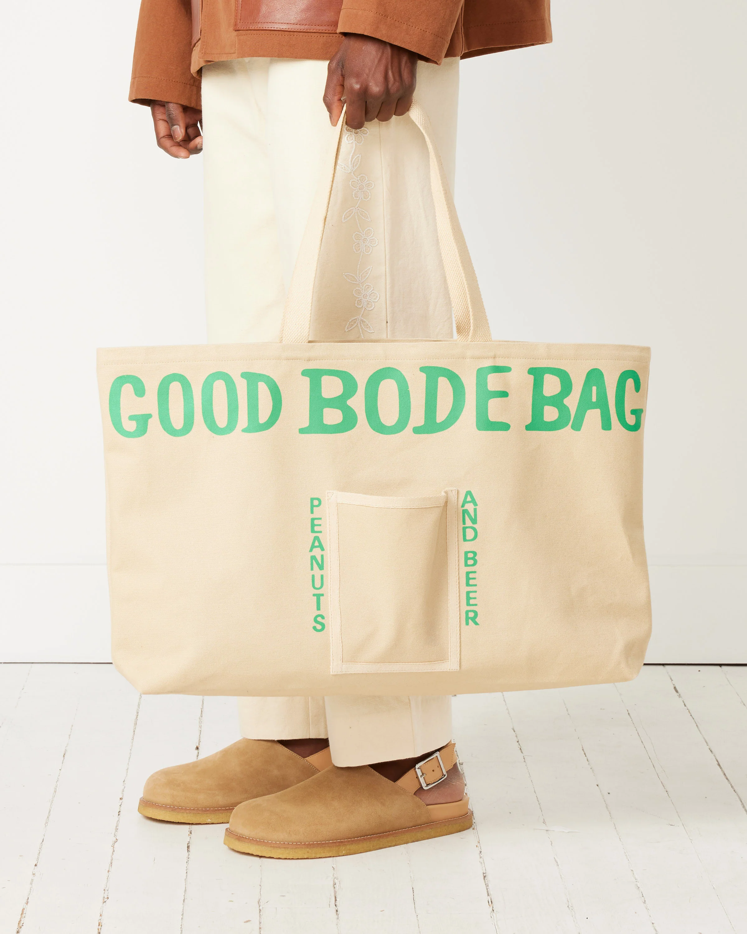 Large Beer Tote in Ecru Green - Image 2