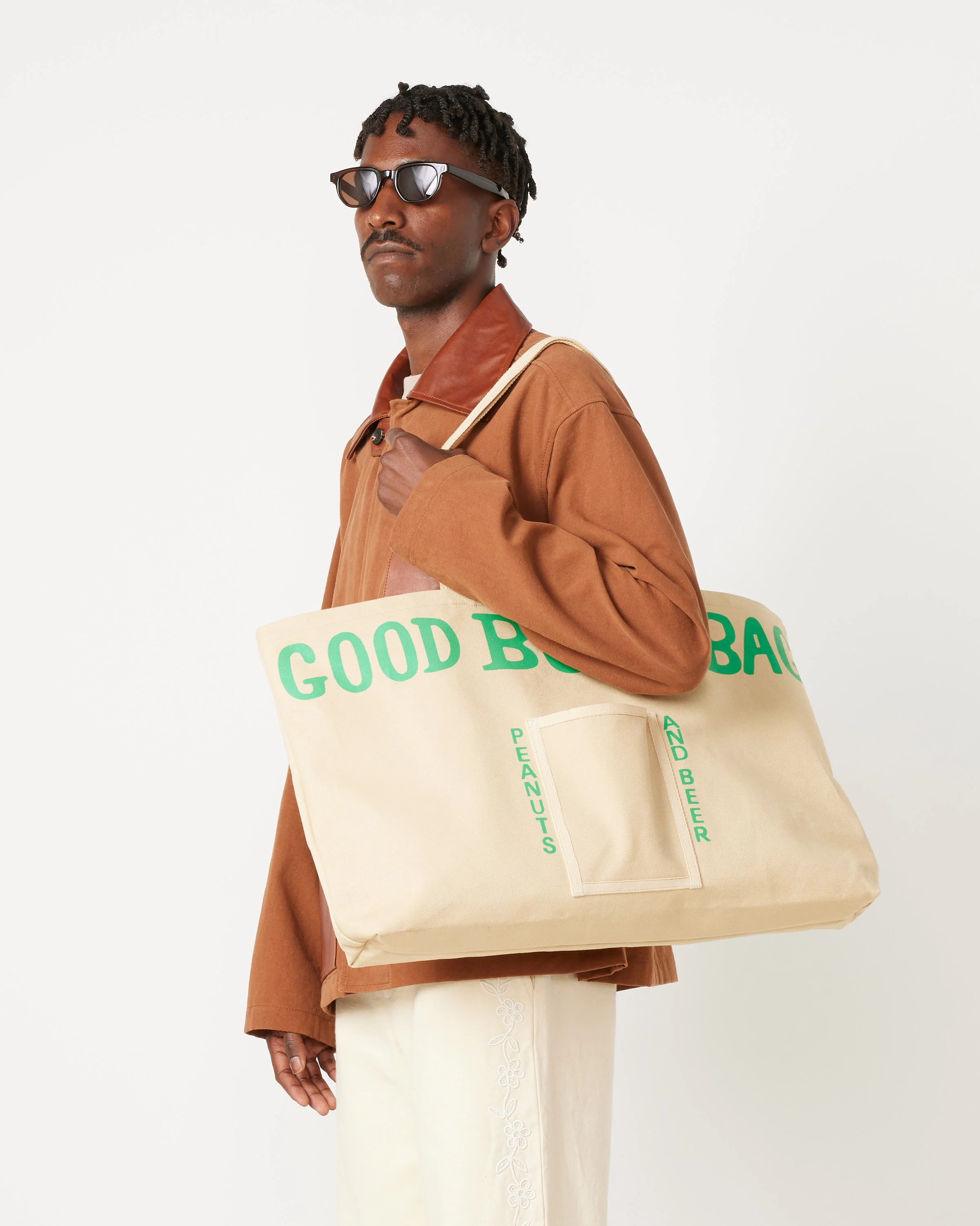 Large Beer Tote in Ecru Green - Image 5