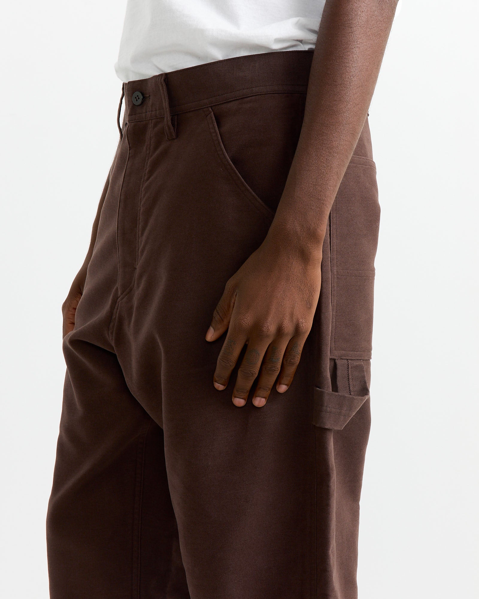 Cotton Silk Moleskin Pant in Brown - Image 3