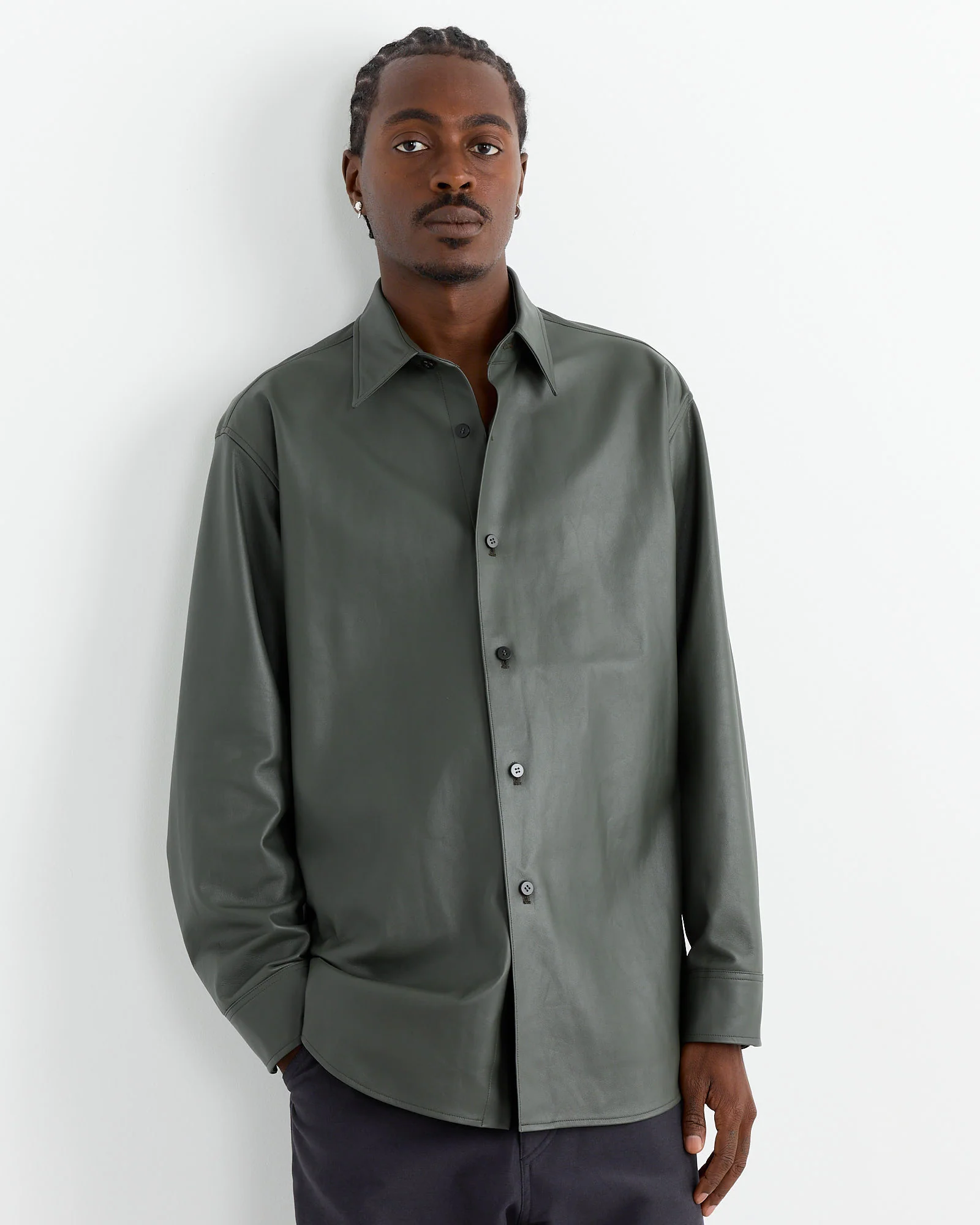 Lamb Leather Light Shirt in Green - Image 3