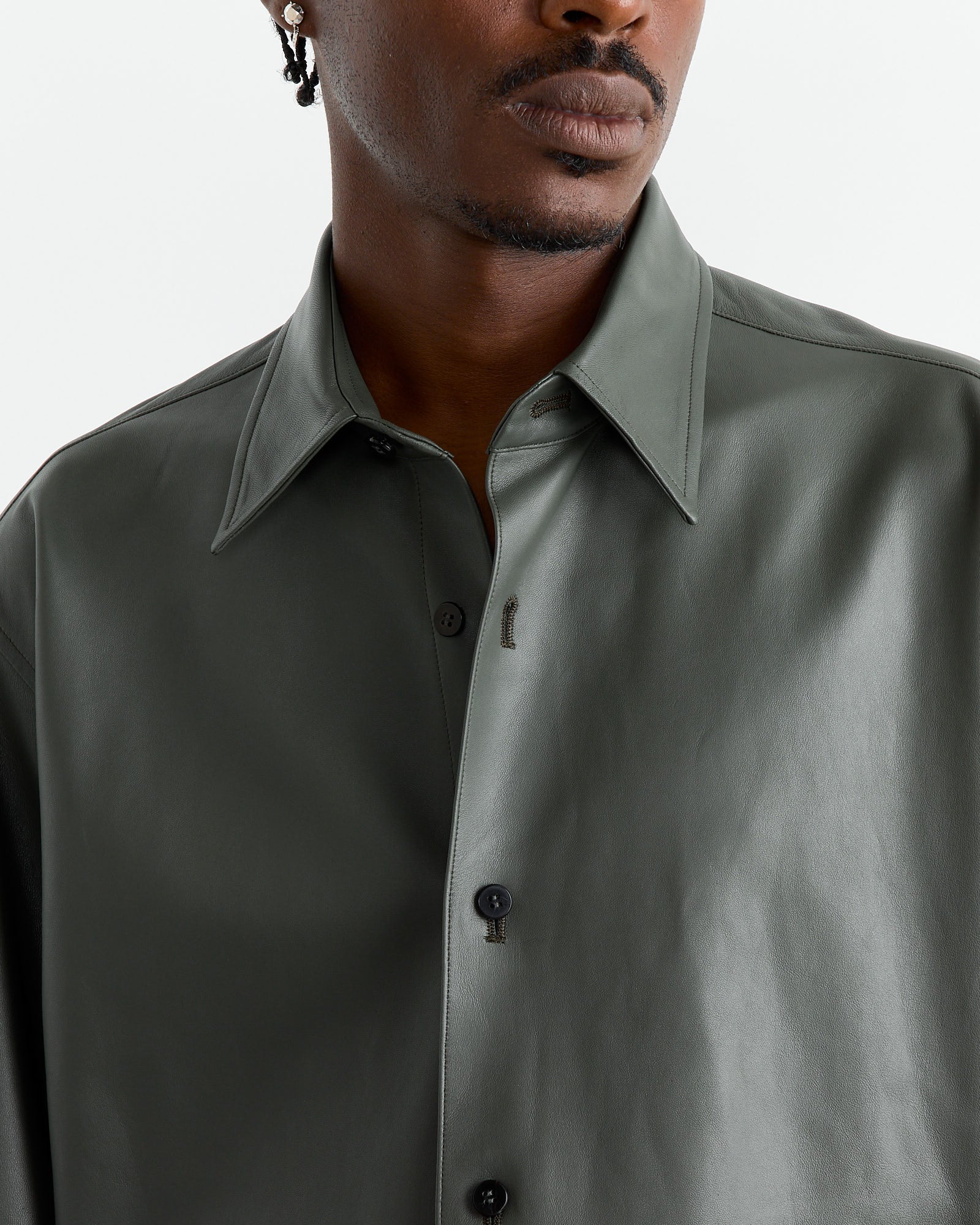 Lamb Leather Light Shirt in Green - Image 4