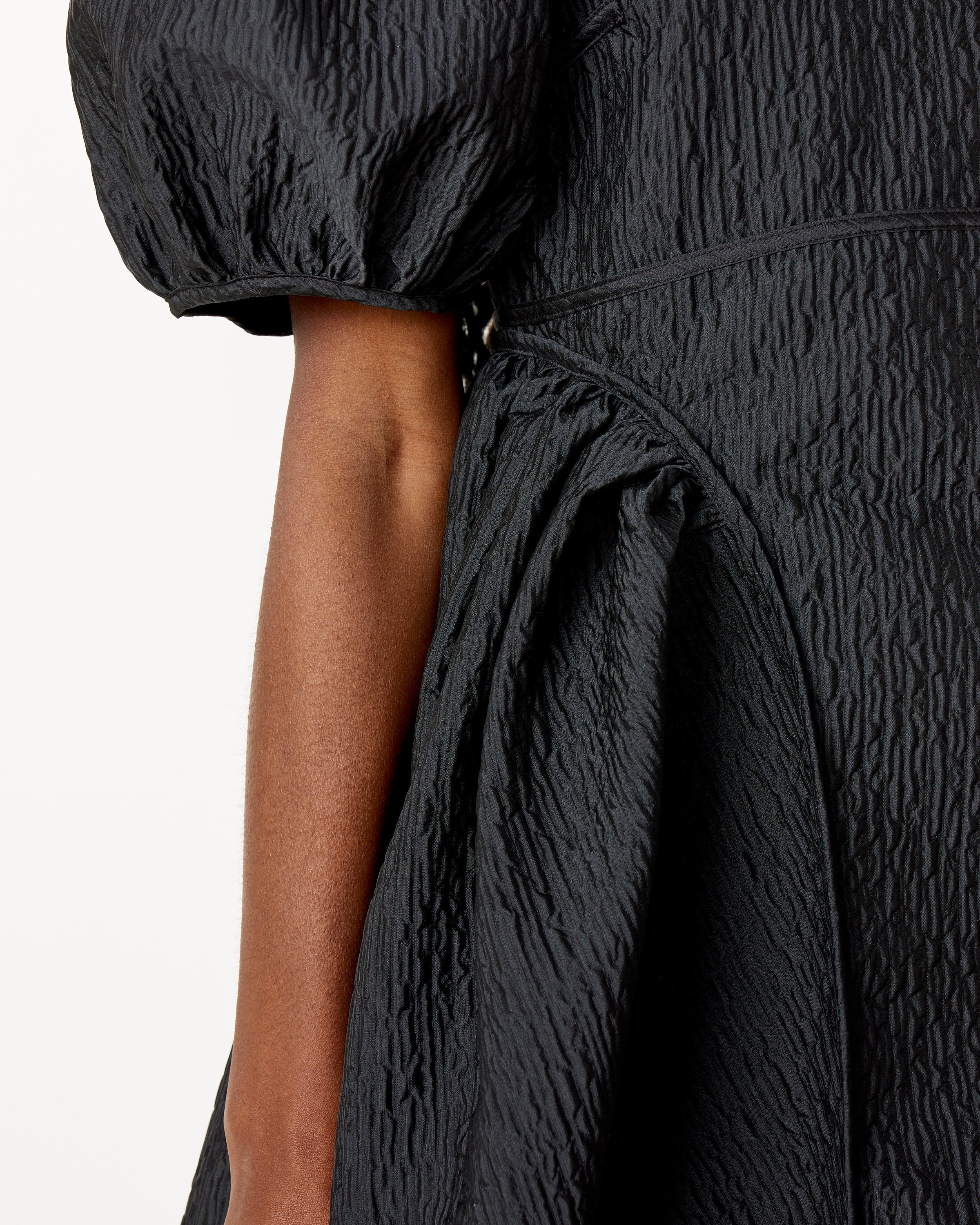 Puff Sleeve Midi Dress in Black - Image 3