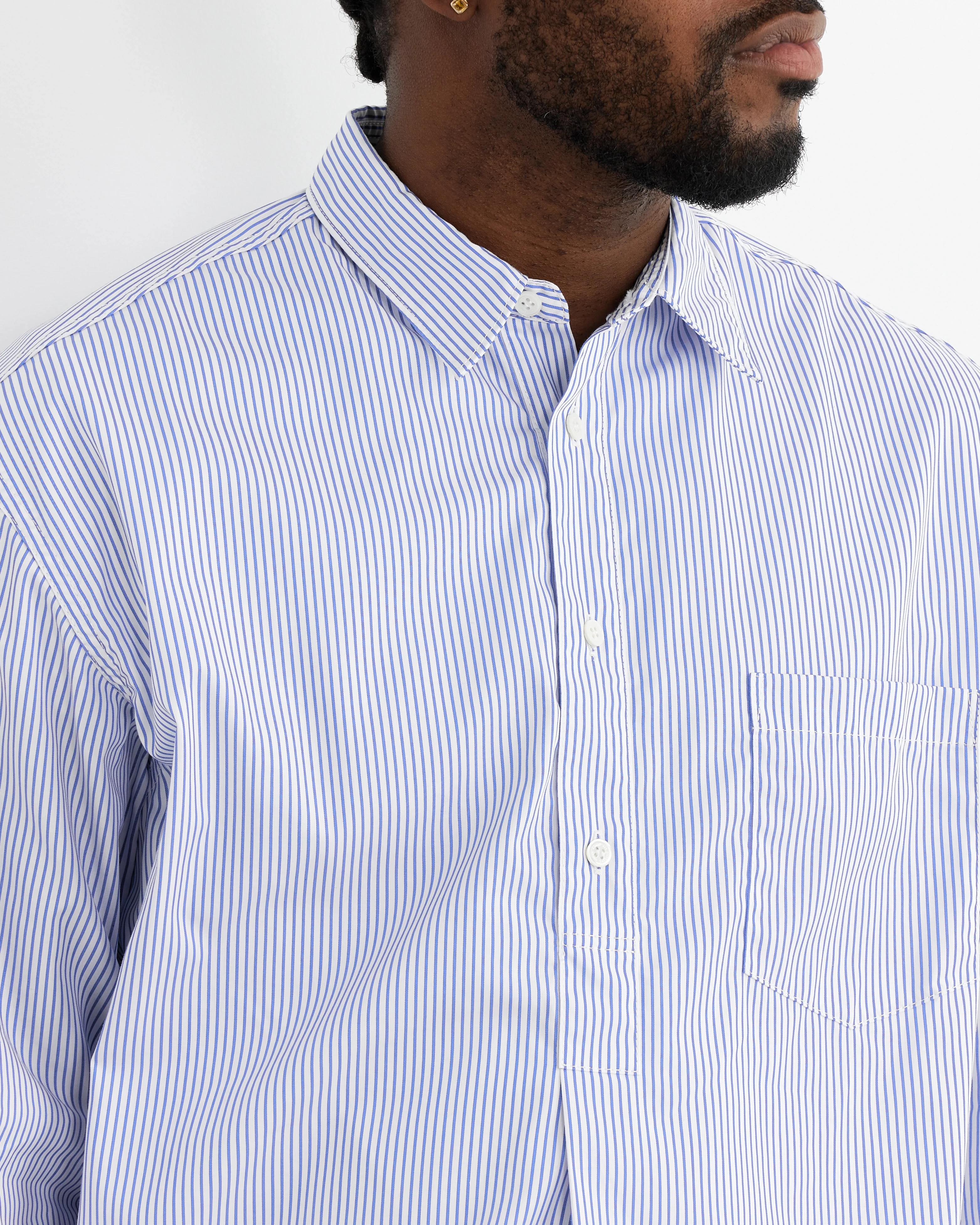 Cotton Pop-Over Shirt in White/Blue Stripe - Image 4