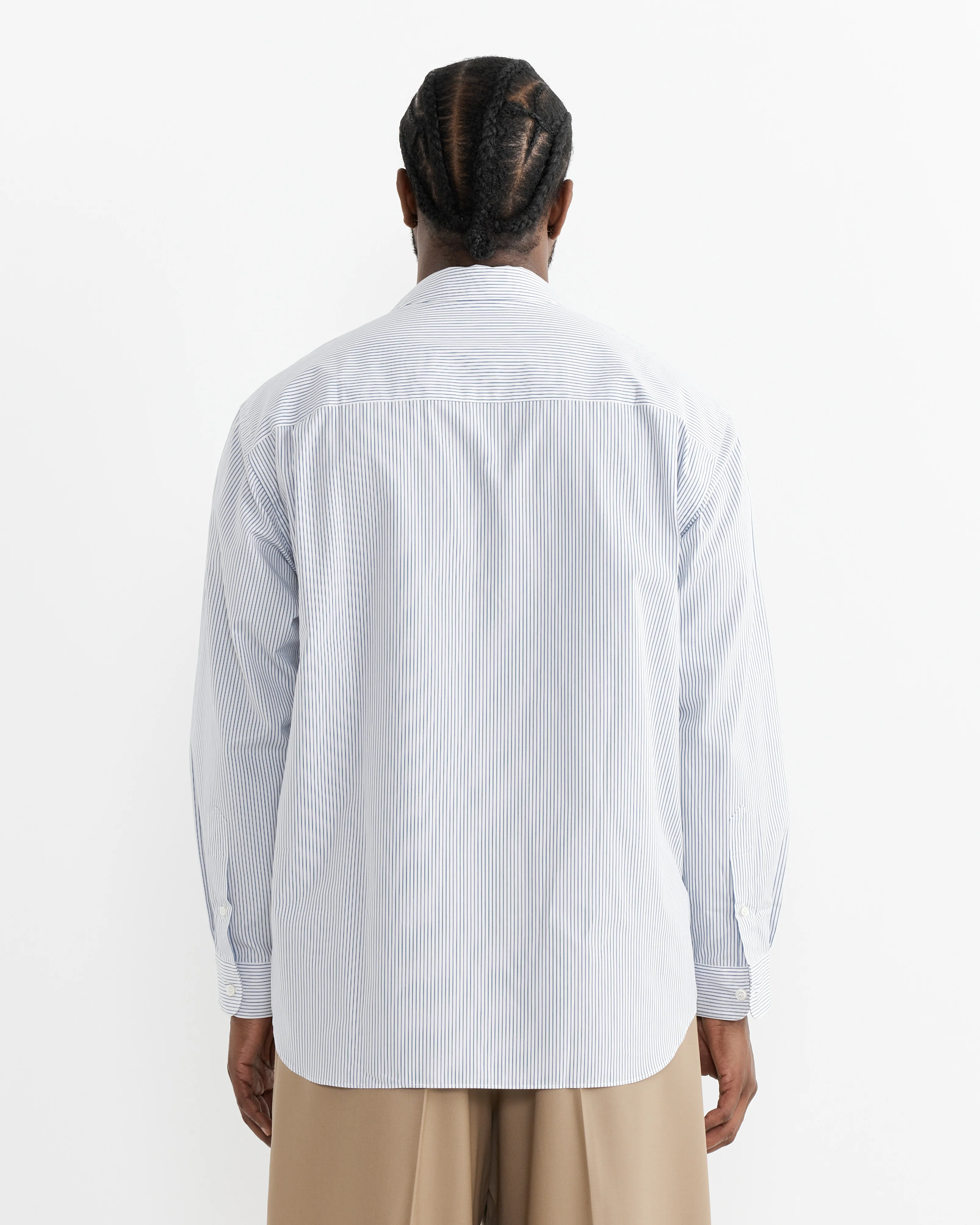 Cotton Zip Shirt in White/Blue Stripe - Image 4