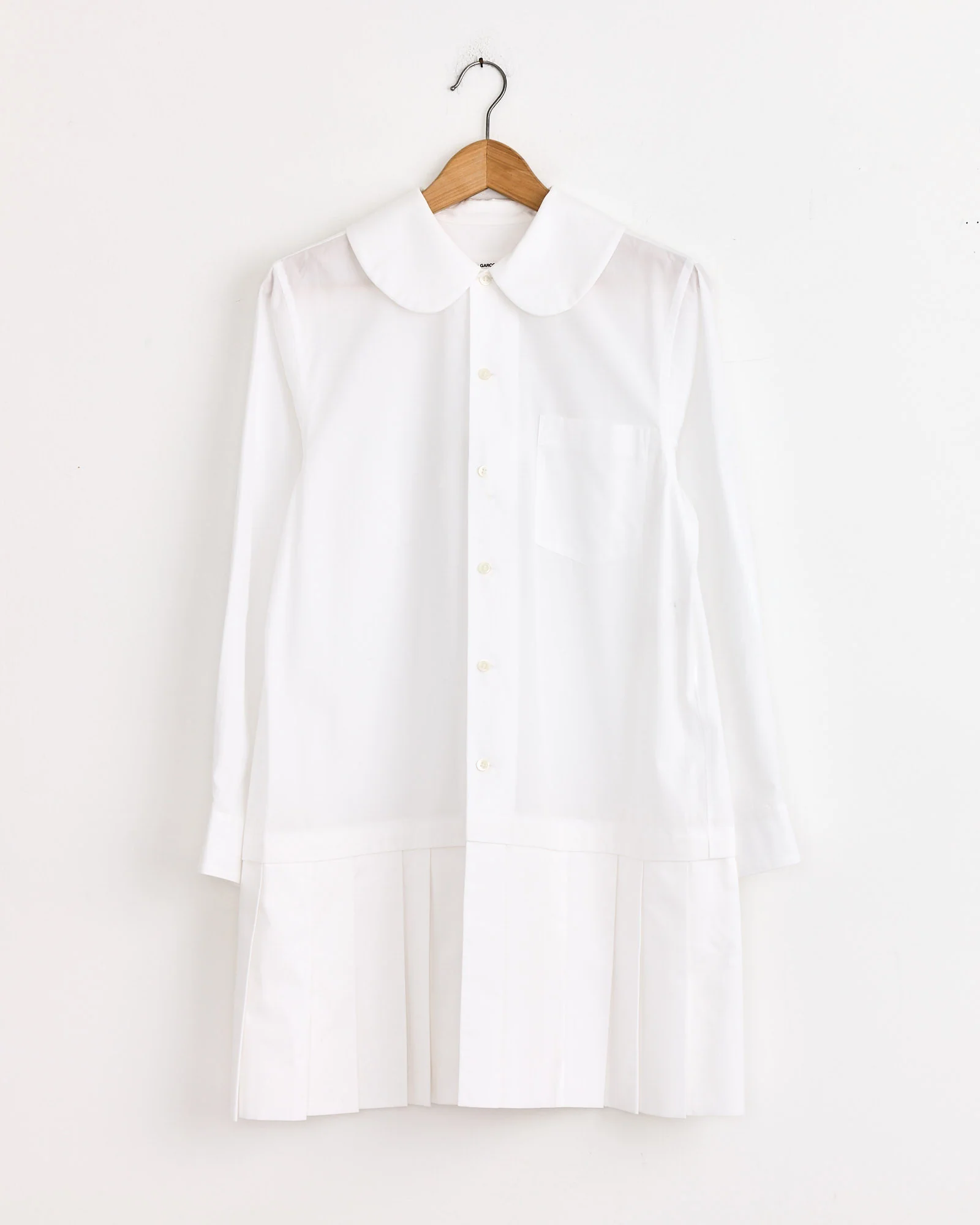 Wide-Pleated Shirt Dress in White