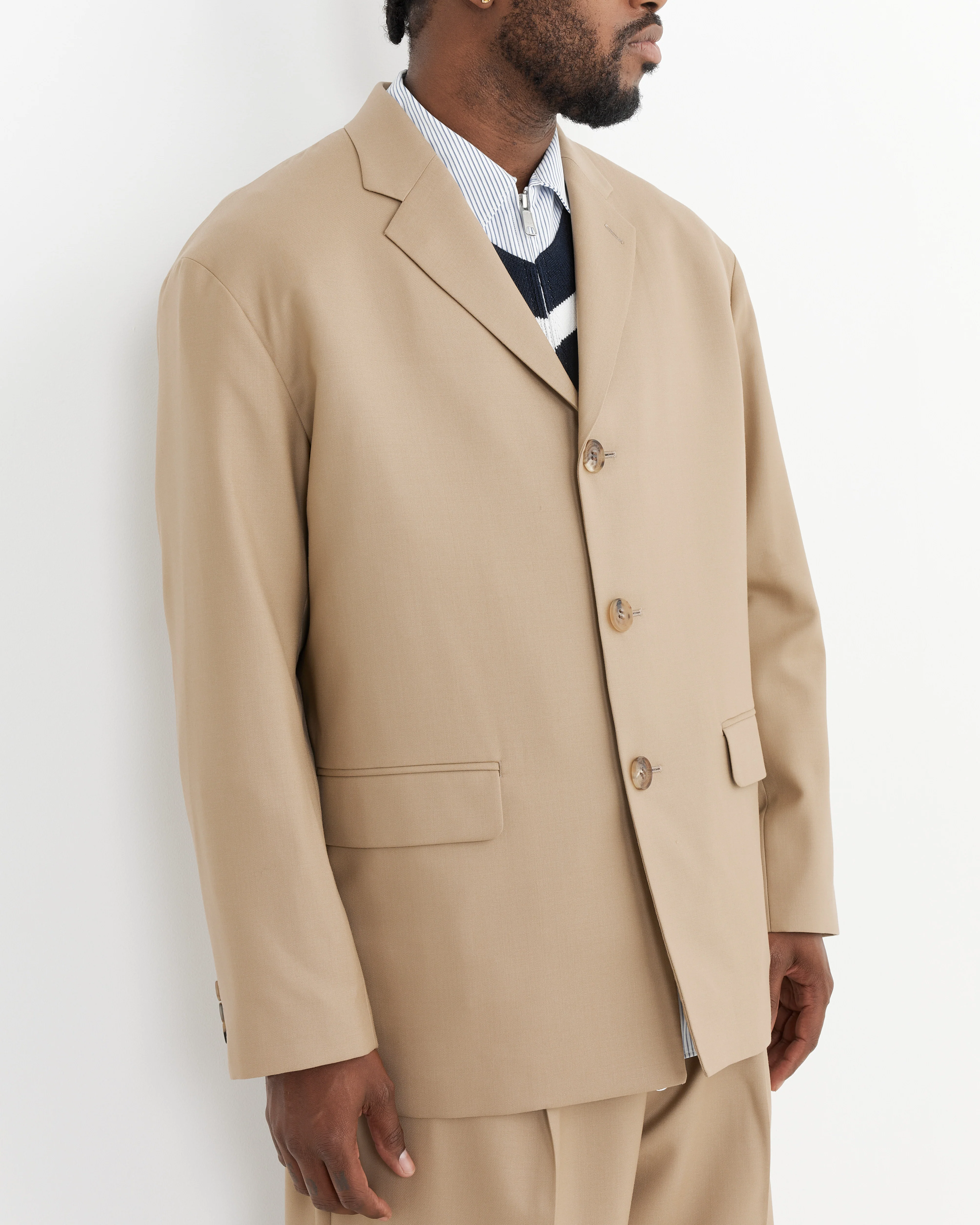 Oversized Single-Breasted Jacket in Beige - Image 3