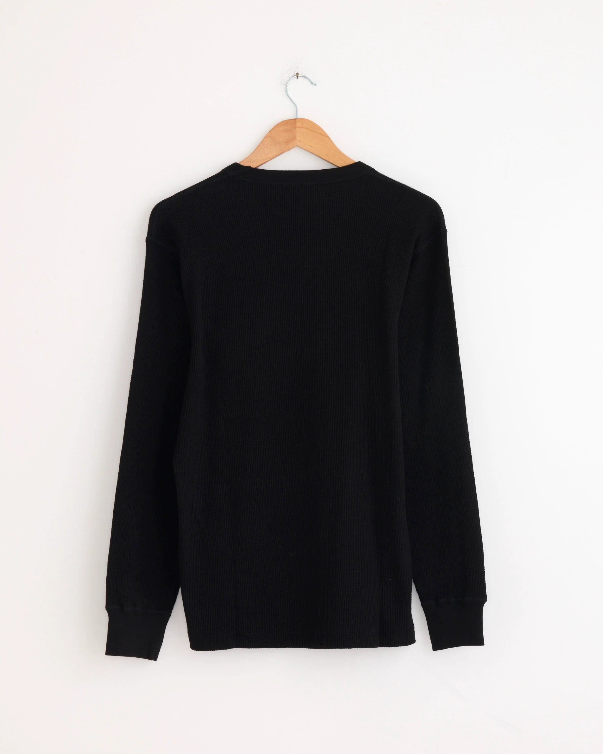 Cotton Cashmere Waffle L/S Crew in Black - Image 3