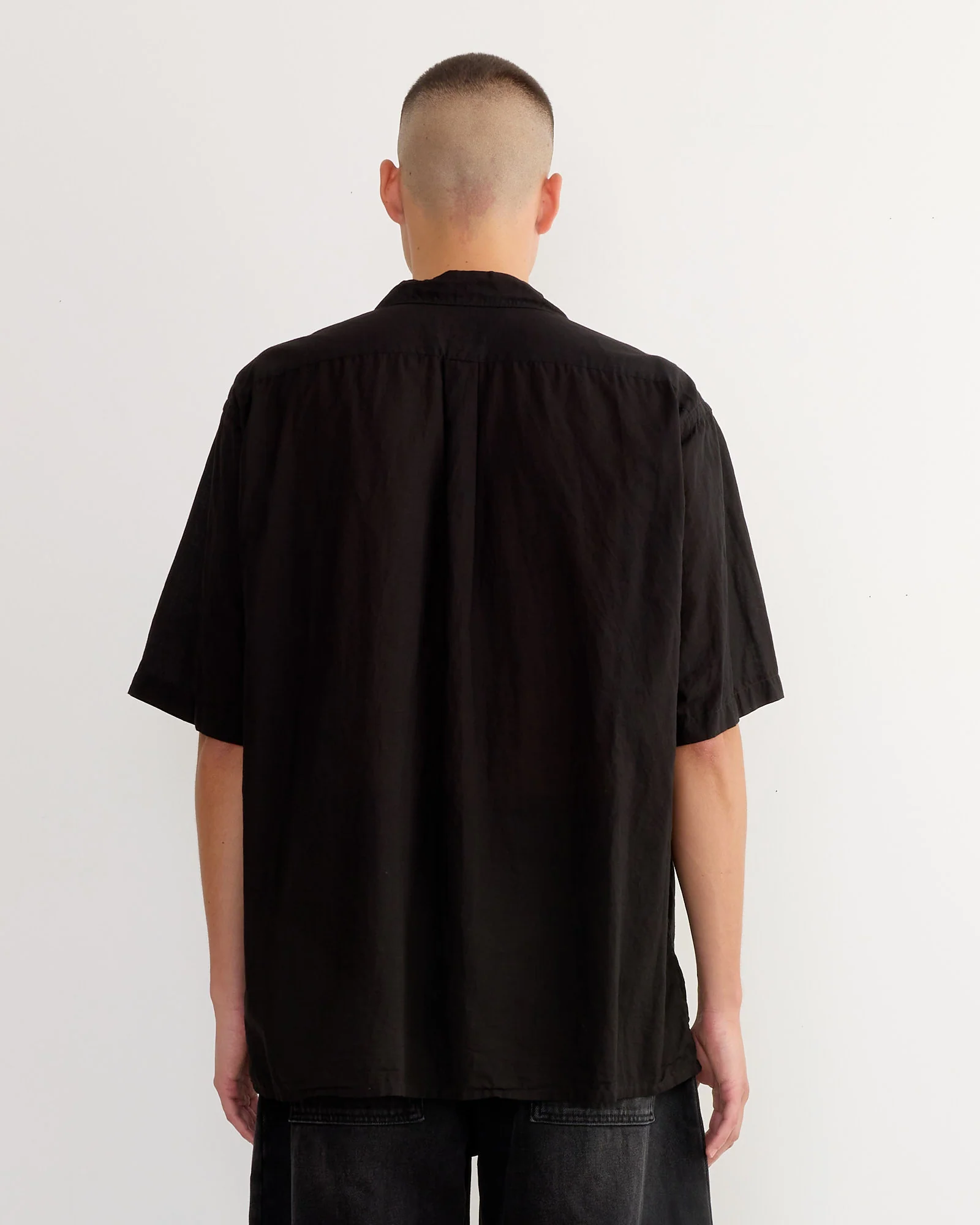KHADI Cotton Open Collar Shirt in Black - Image 3