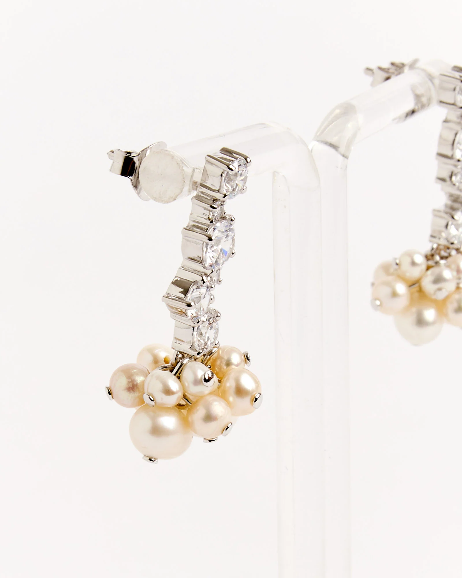 Recycled Silver Pearl Cluster CZ Earrings - Image 2