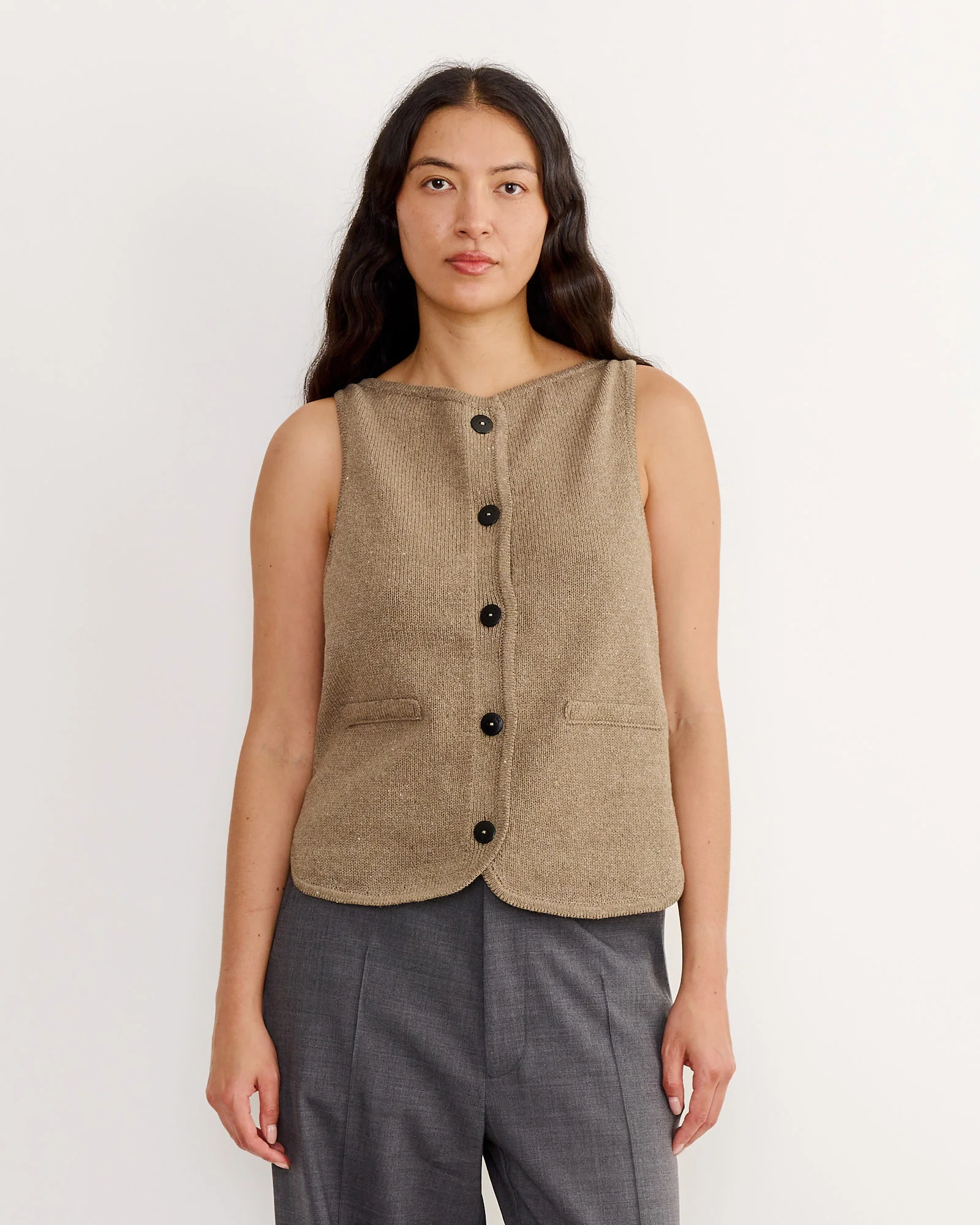 Boat Neck Waistcoat in Taupe