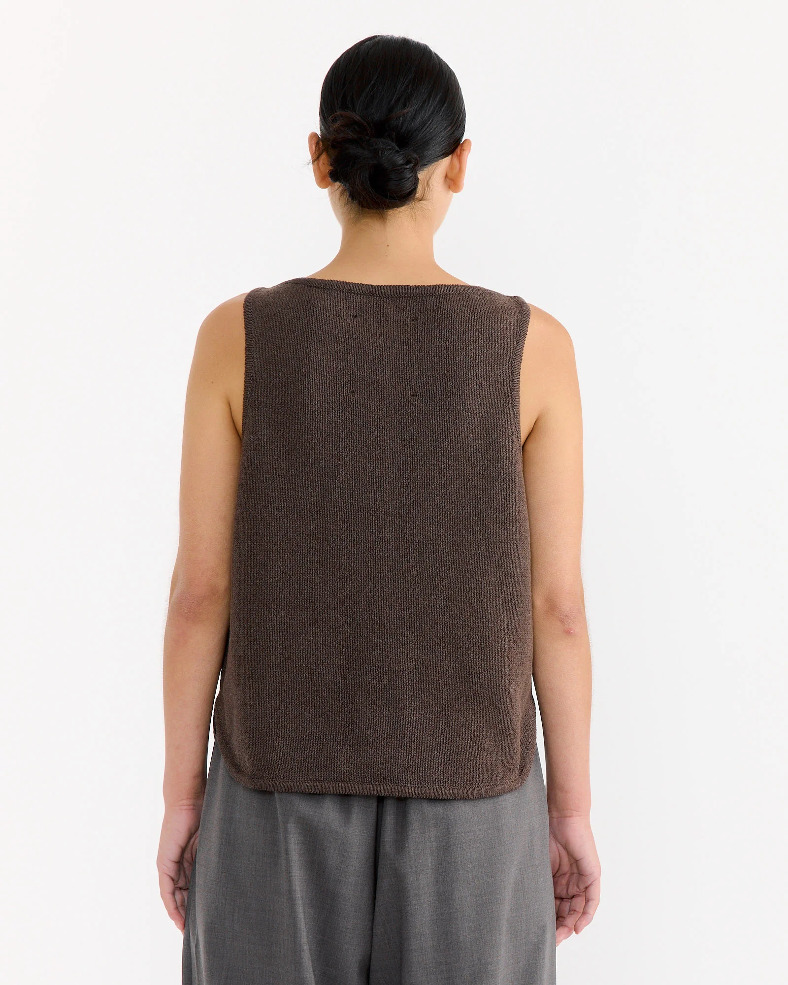 Boat Neck Waistcoat in Brown - Image 3