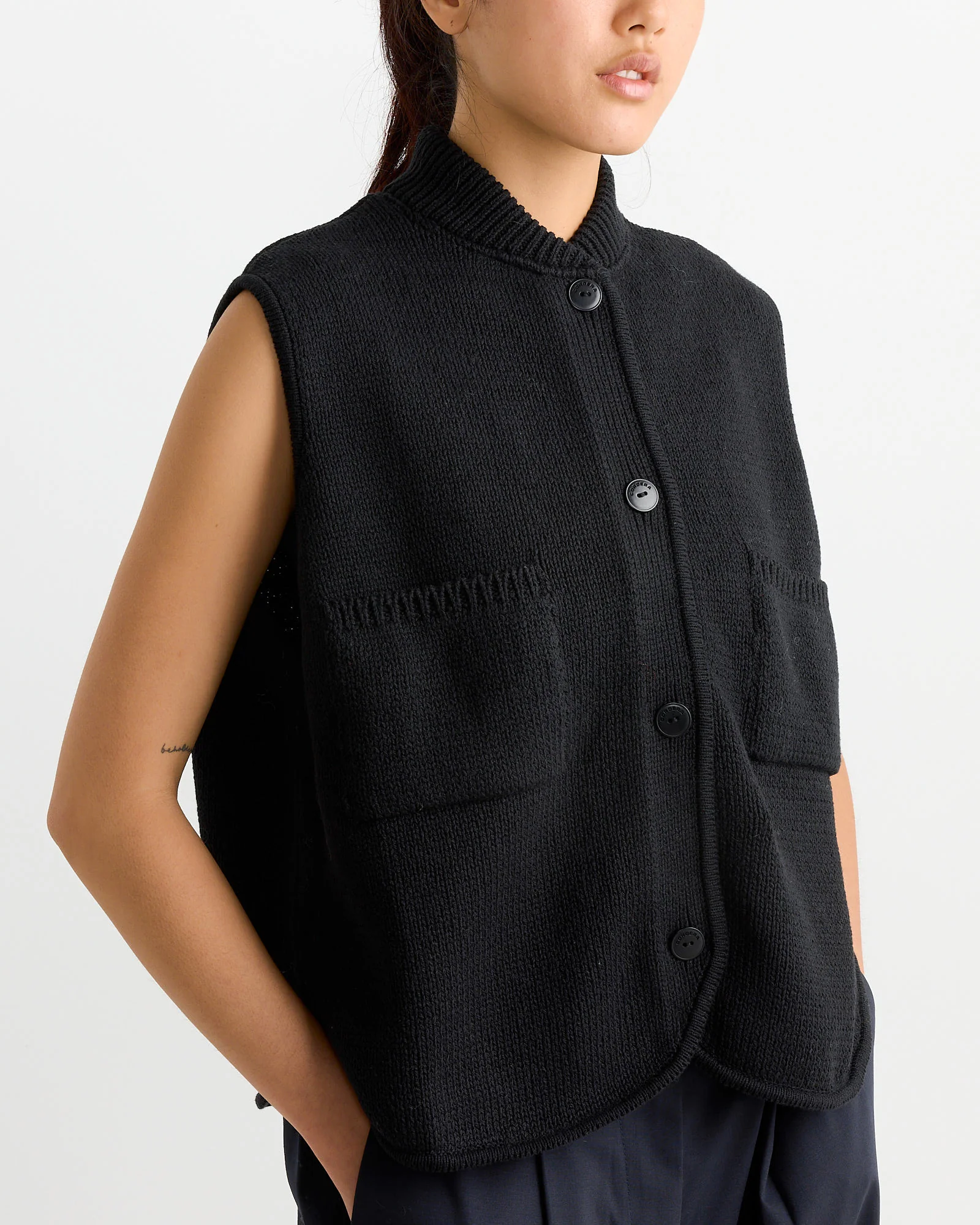 Boxy Cotton Waistcoat in Black - Image 2
