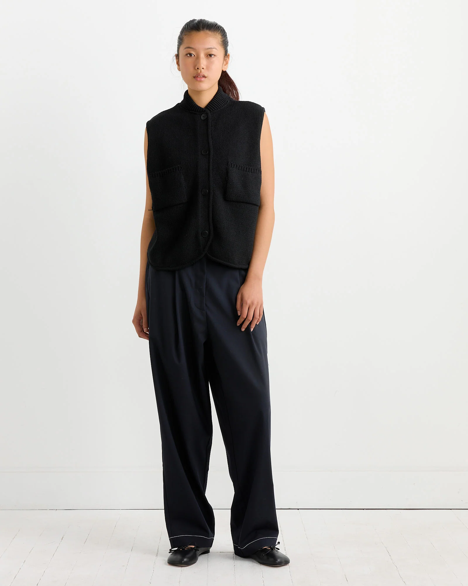 Boxy Cotton Waistcoat in Black - Image 3