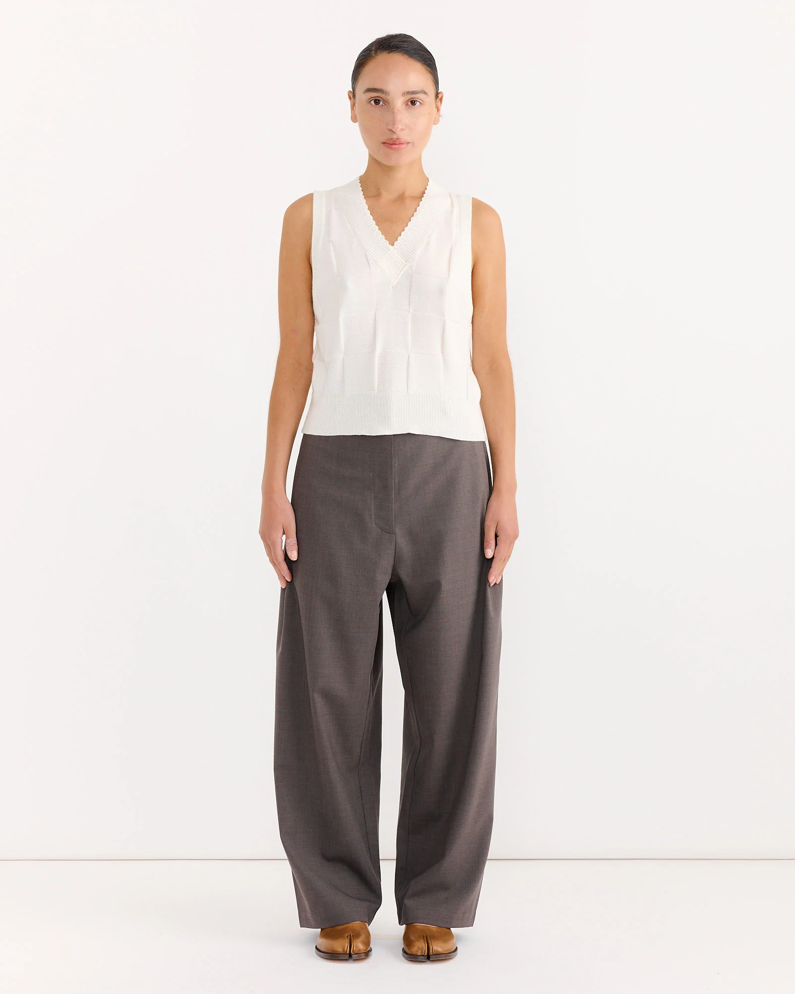 Checkered Cotton & Cashmere Waistcoat in White - Image 3