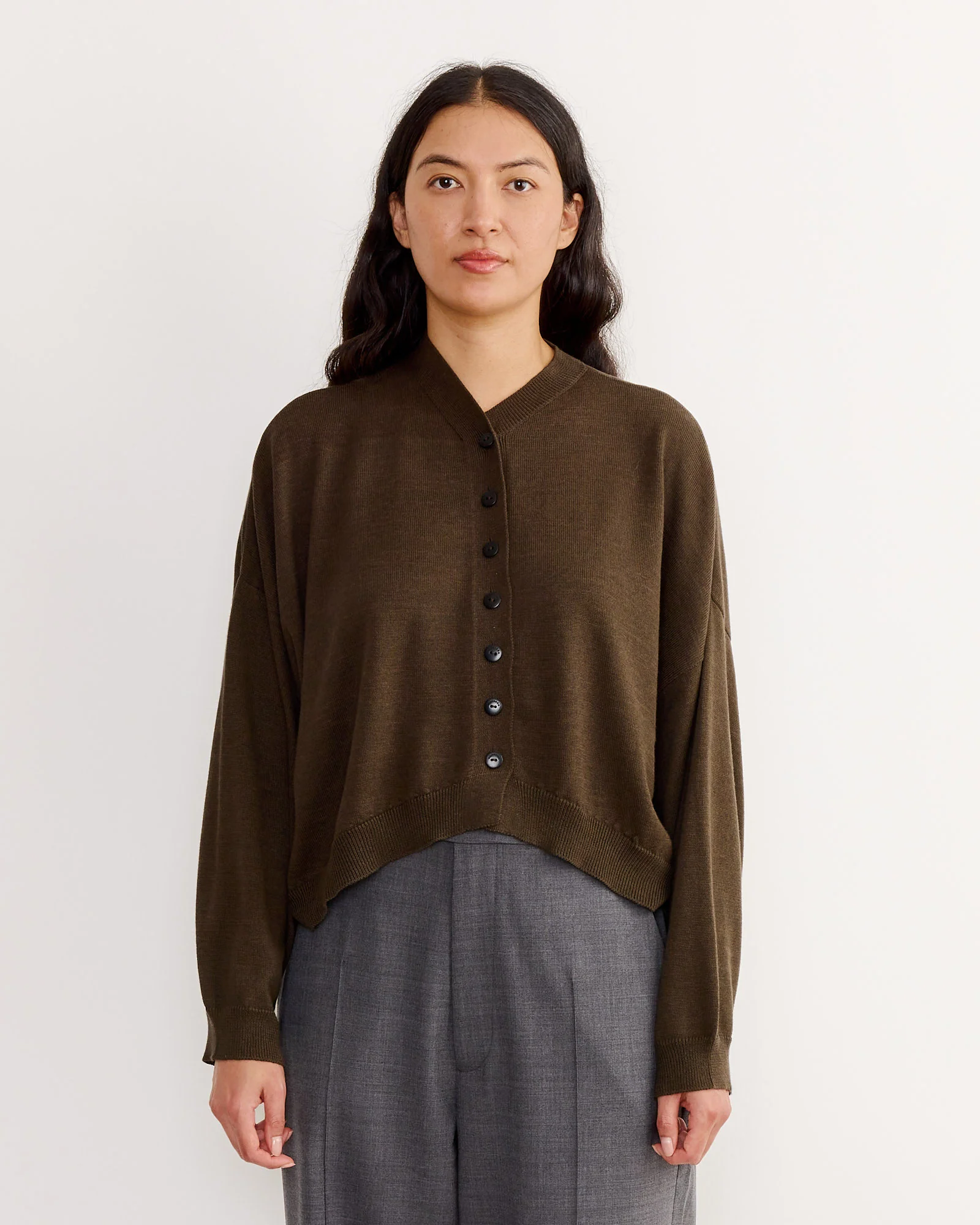 Cotton & Cashmere Cardigan in Dark Moss