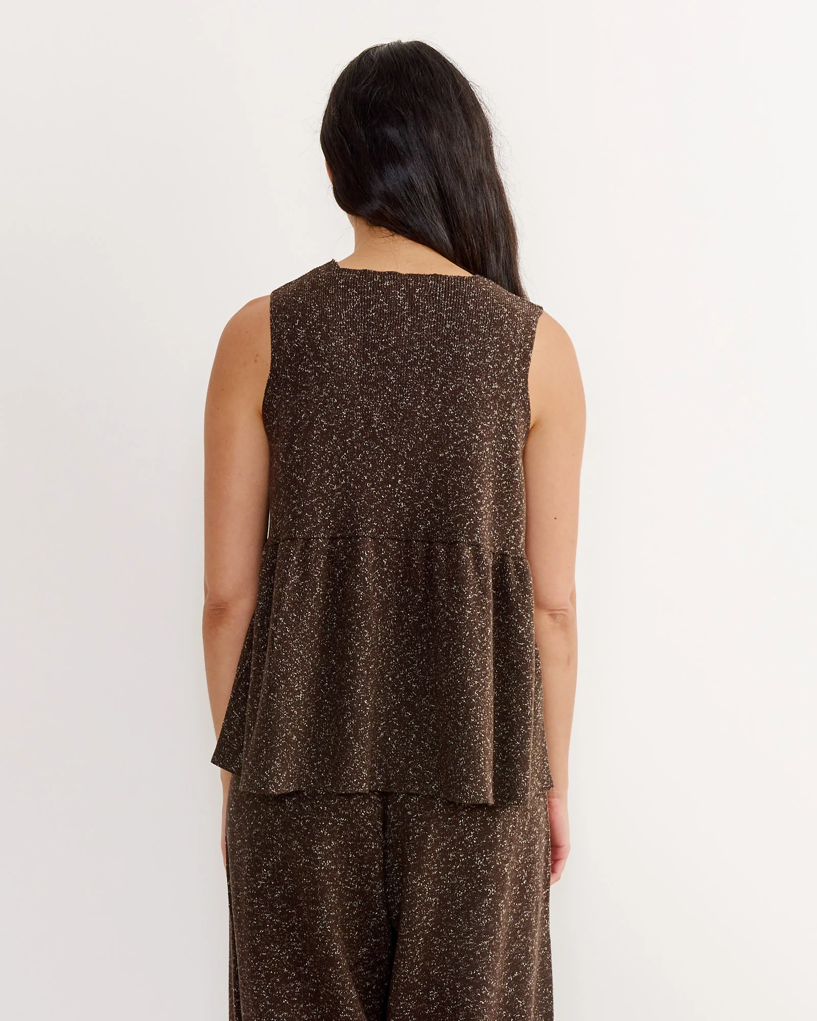 Flecked Cotton Peplum Top in Brown - Image 3