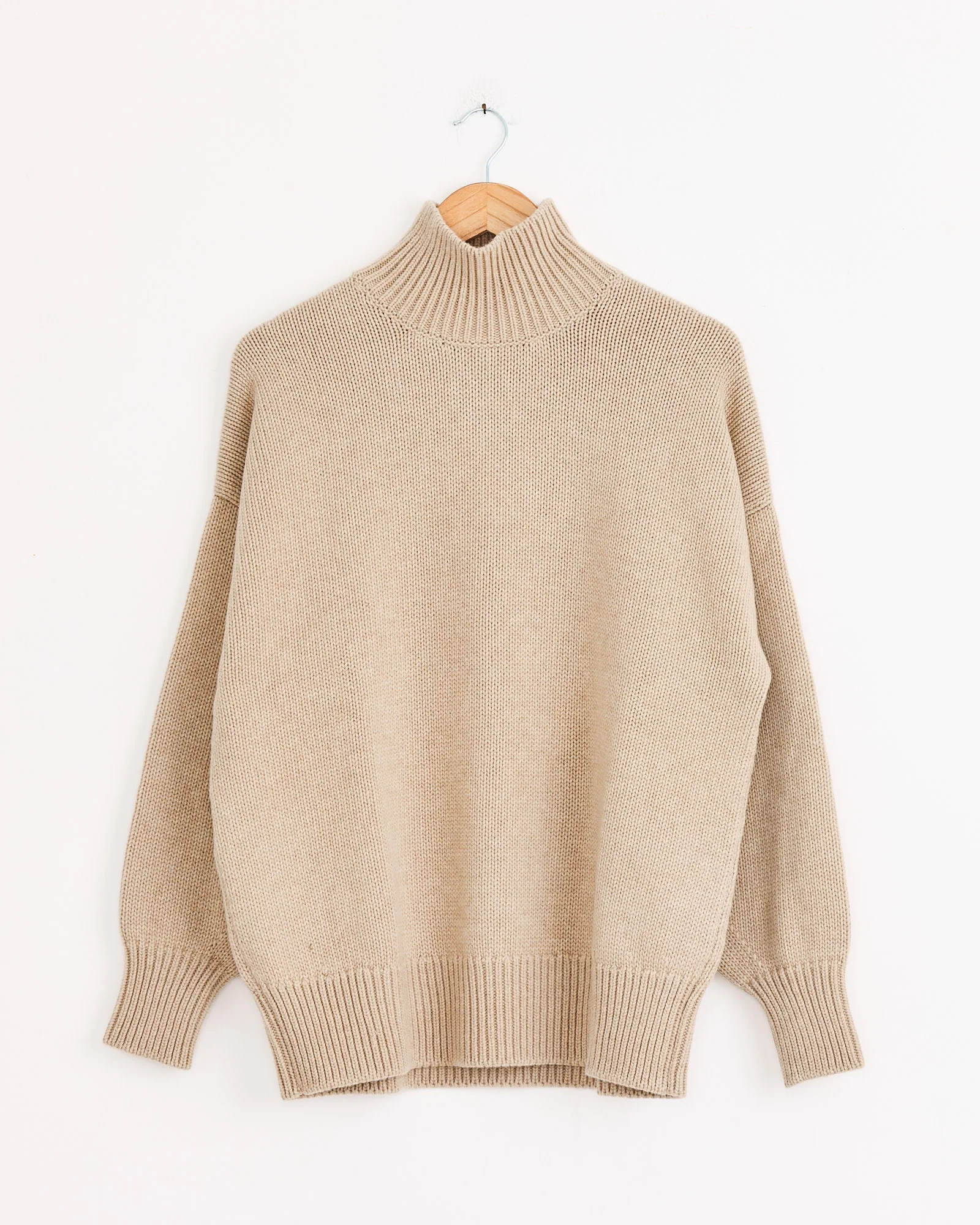 Merino Wool Chunky Turtleneck in Beige