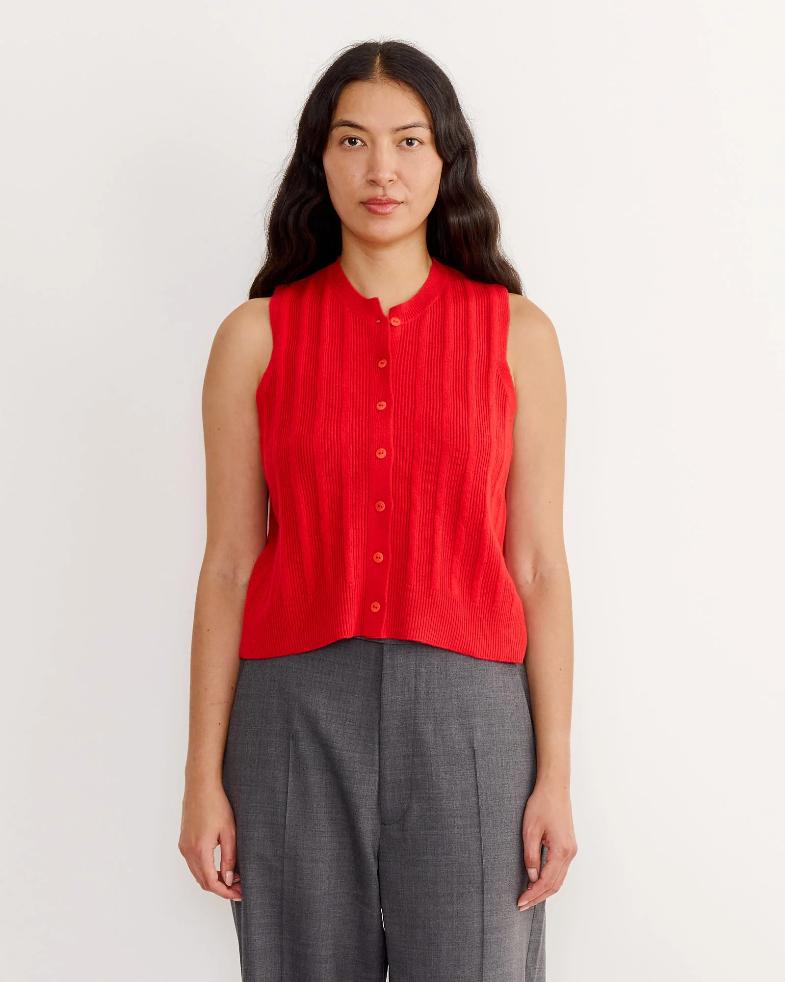 Merino Wool Ribbed Waistcoat in Red