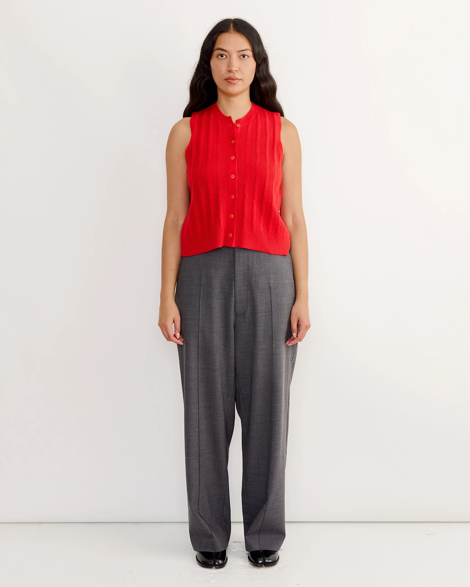 Merino Wool Ribbed Waistcoat in Red - Image 2