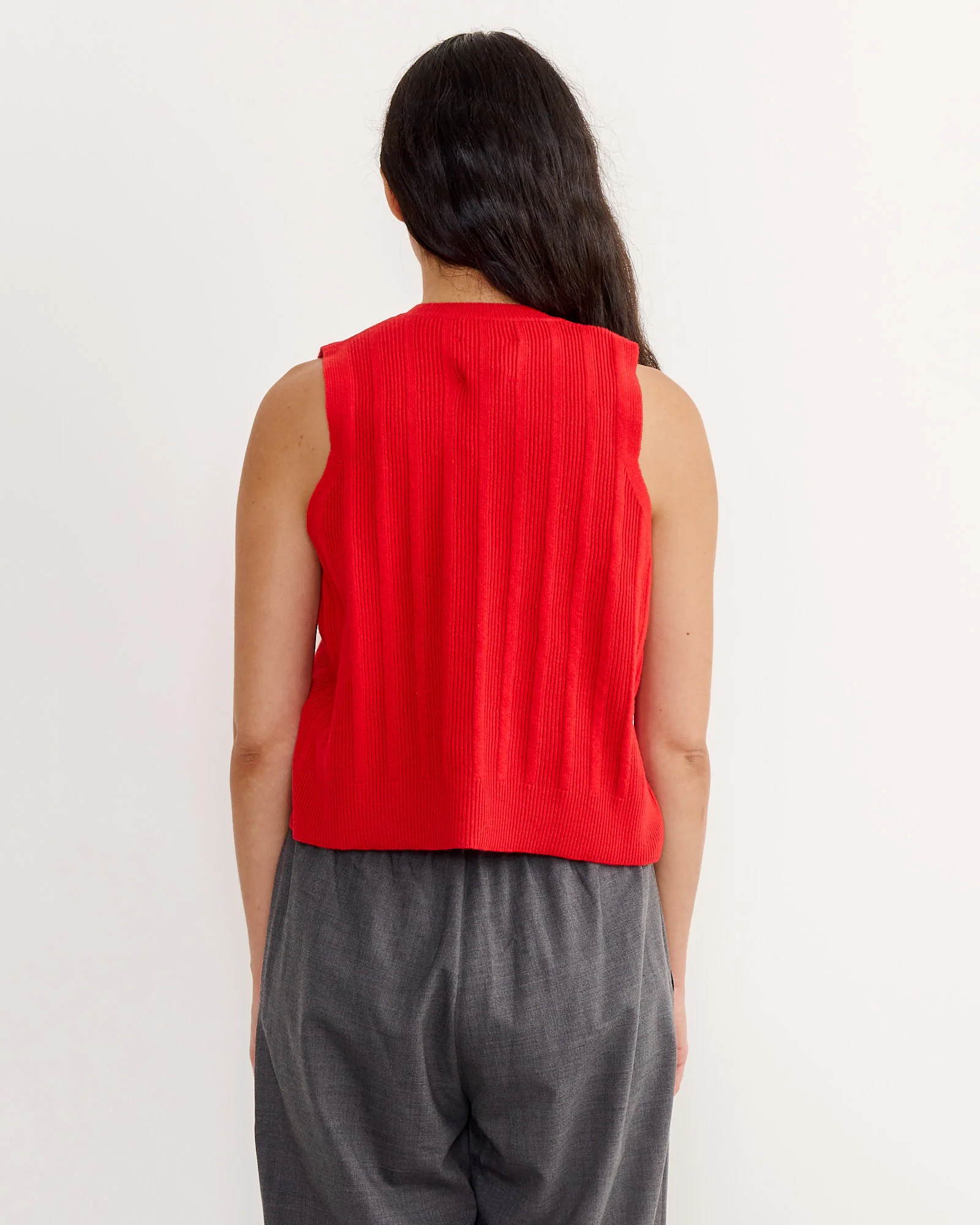 Merino Wool Ribbed Waistcoat in Red - Image 3
