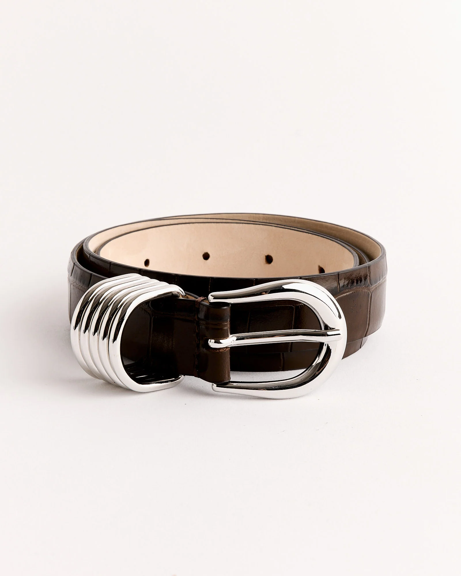 Hollyhock Croco Belt in Dark Chocolate/Silver