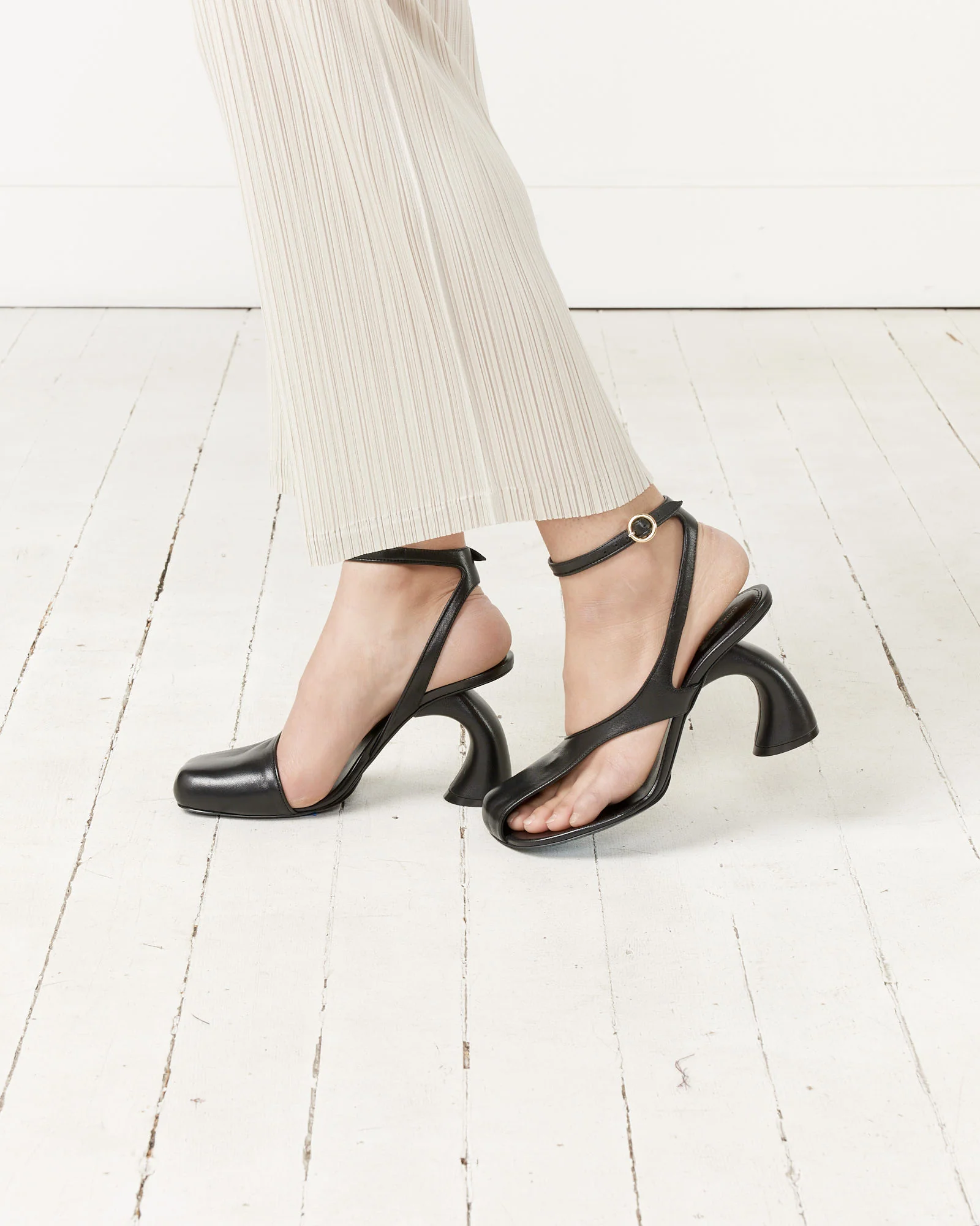 Cutout Heeled Sandals in Black - Image 4