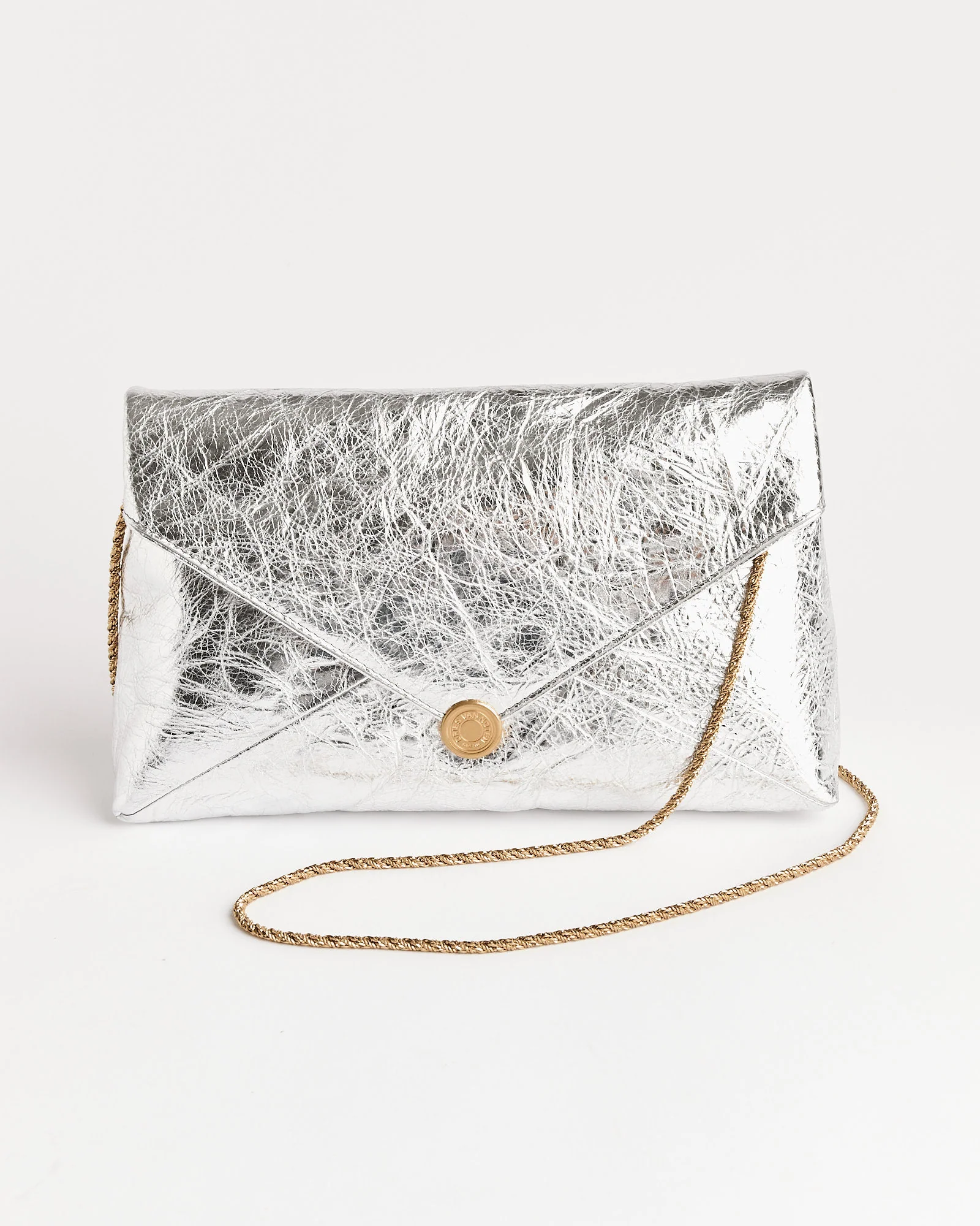 Metallic Leather Clutch in Silver