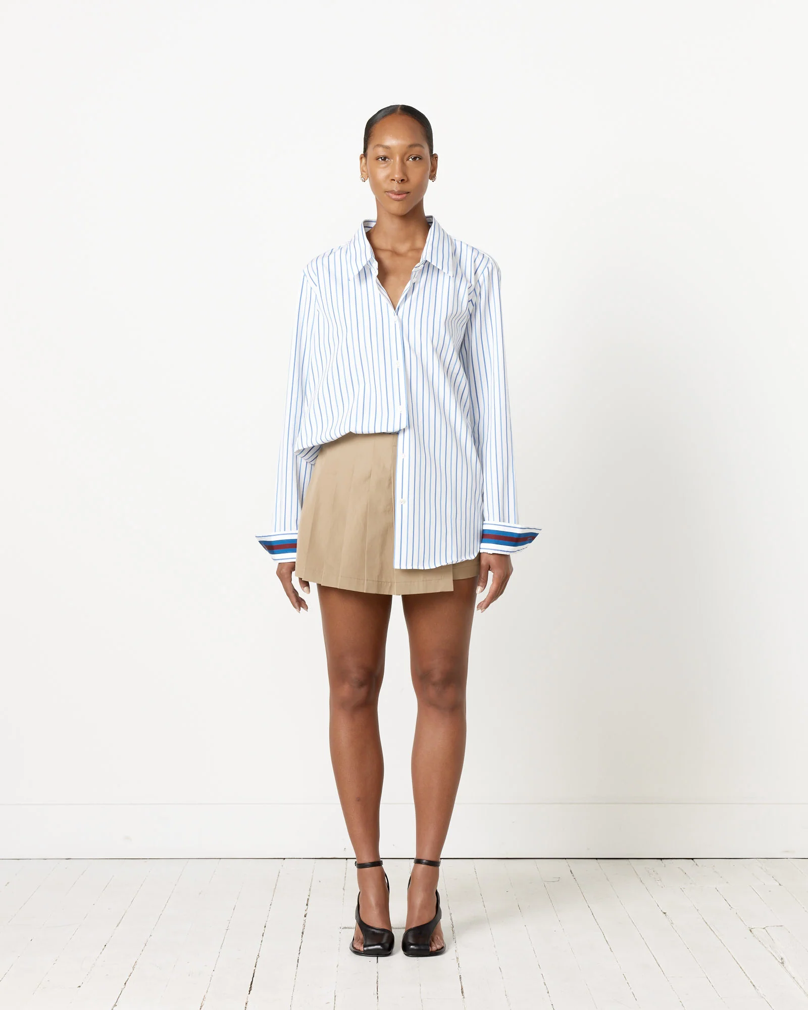 Celina Striped Cotton Shirt in Light Blue - Image 2