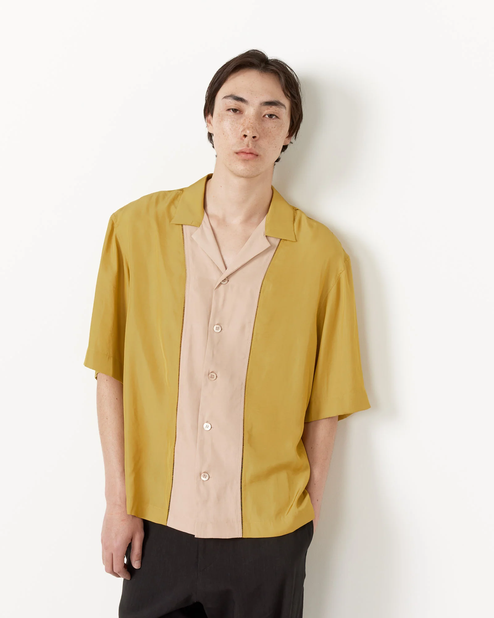 Paneled Short Sleeve Shirt in Mustard - Image 5
