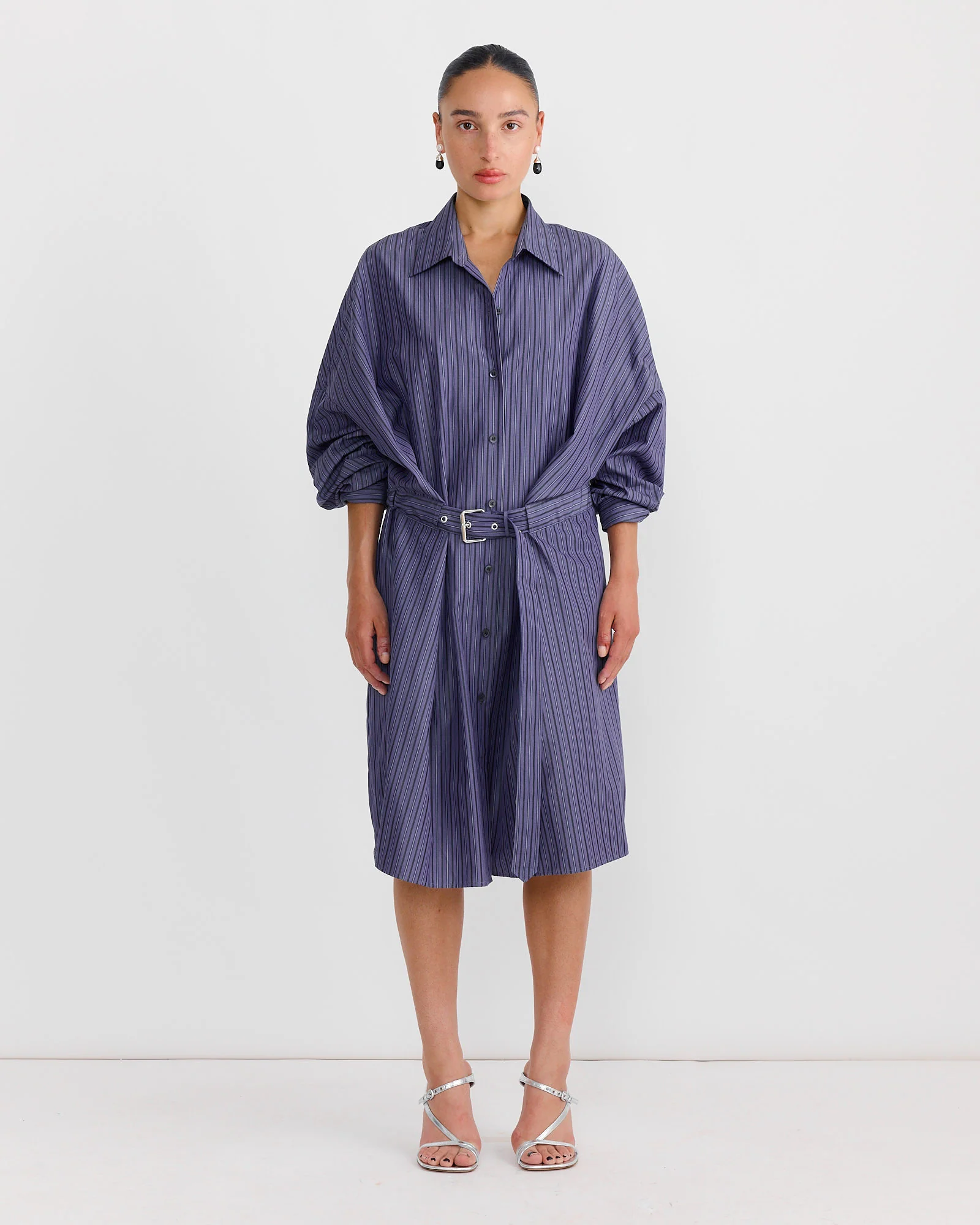 Belted Shirt Dress in Steel