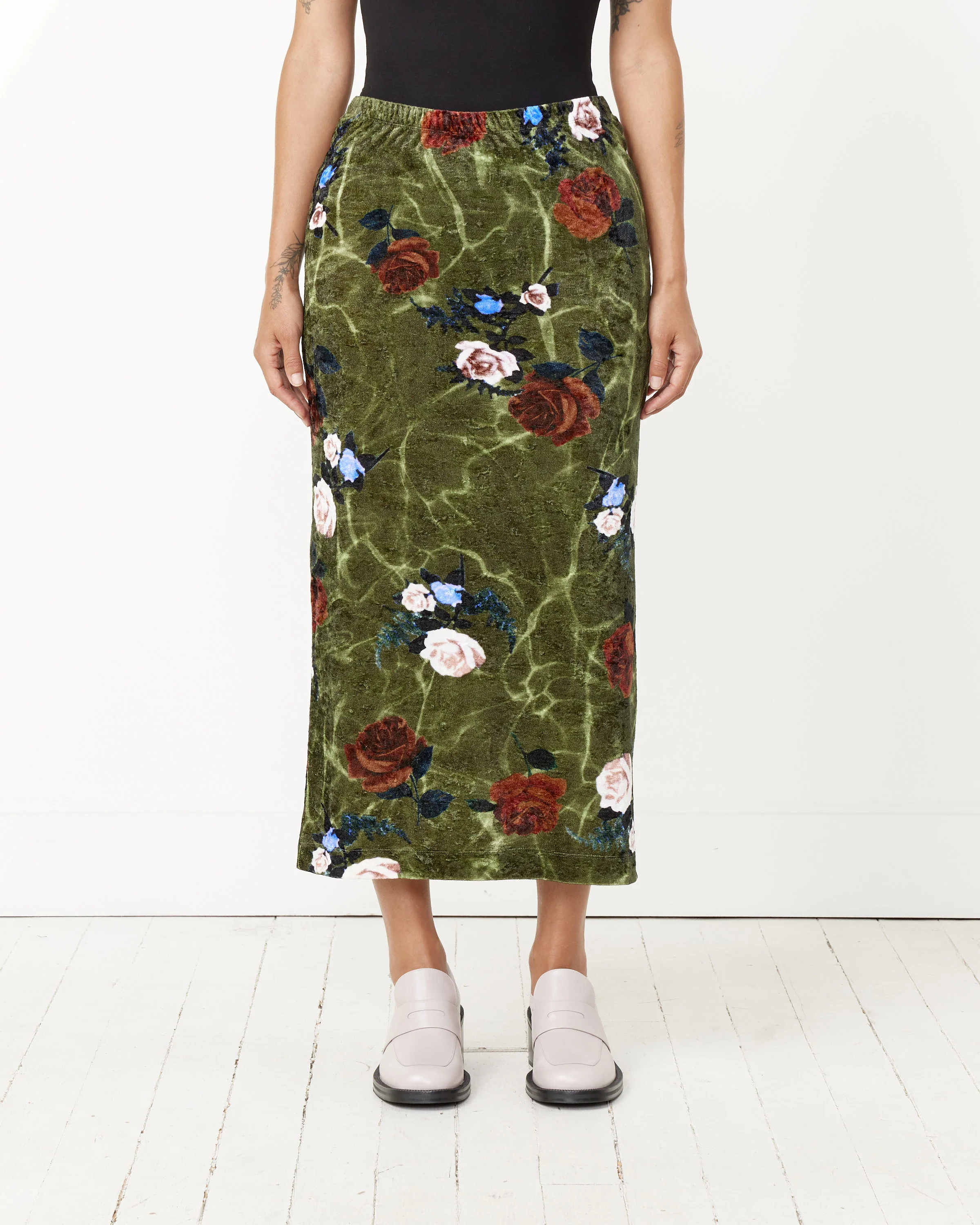 Rose Print Midi Skirt