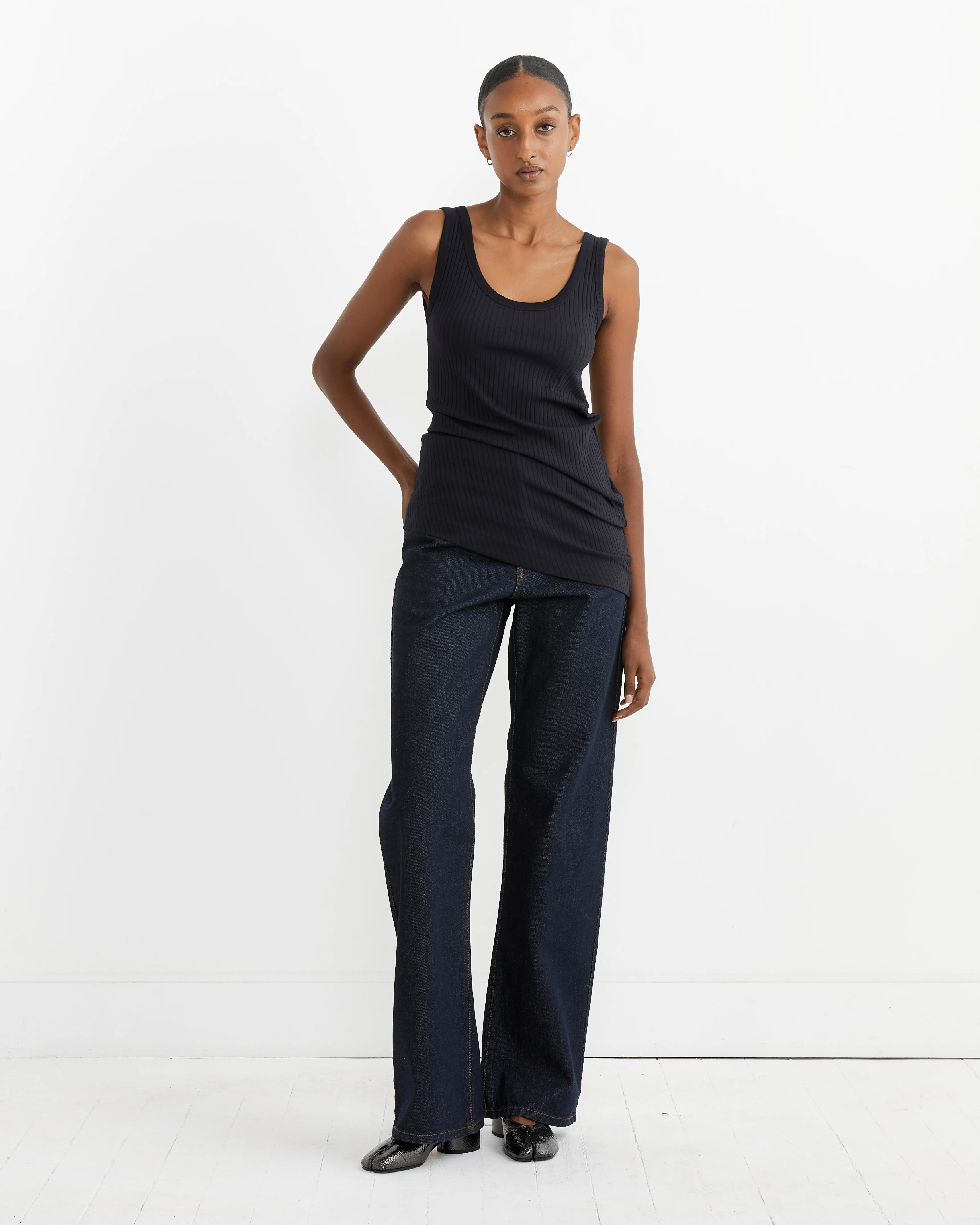 Asymmetrical Tank Top in Navy - Image 2