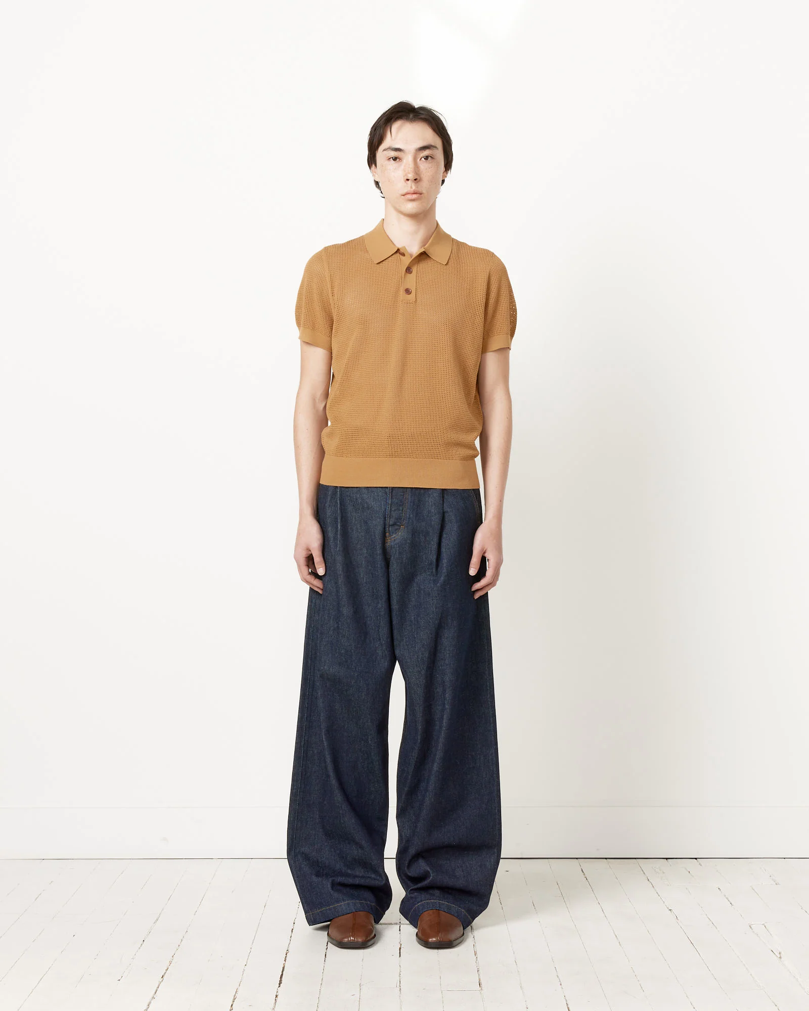 Spread Collar Polo in Cognac - Image 2