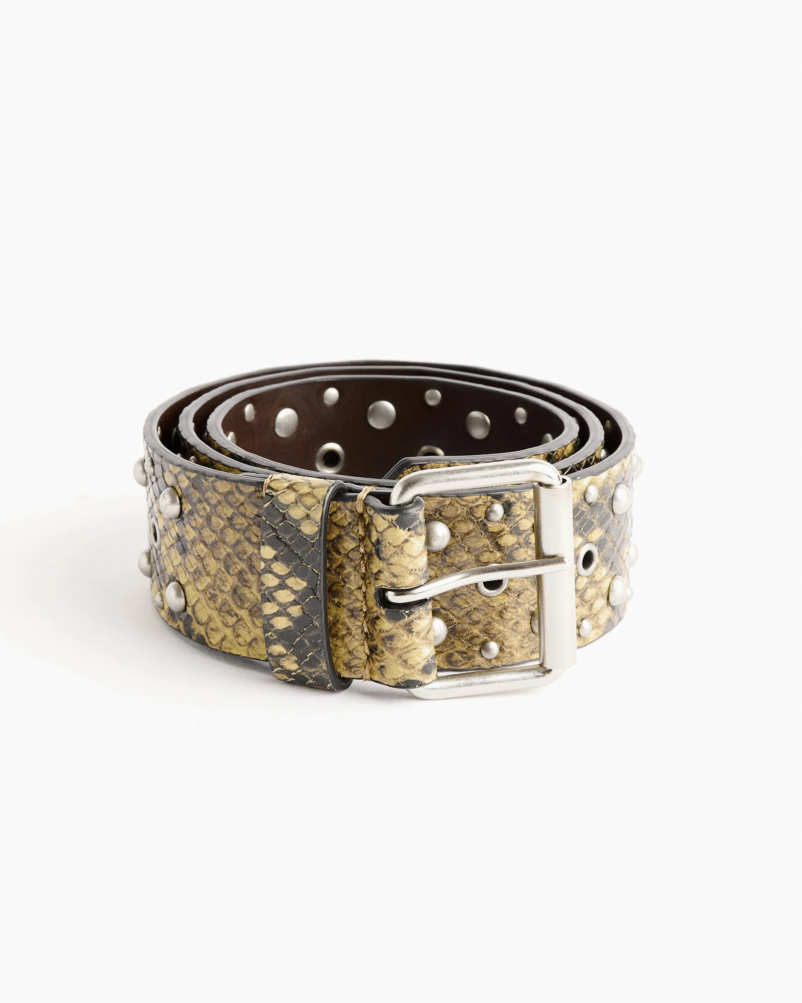 Studded Leather Belt in Beige