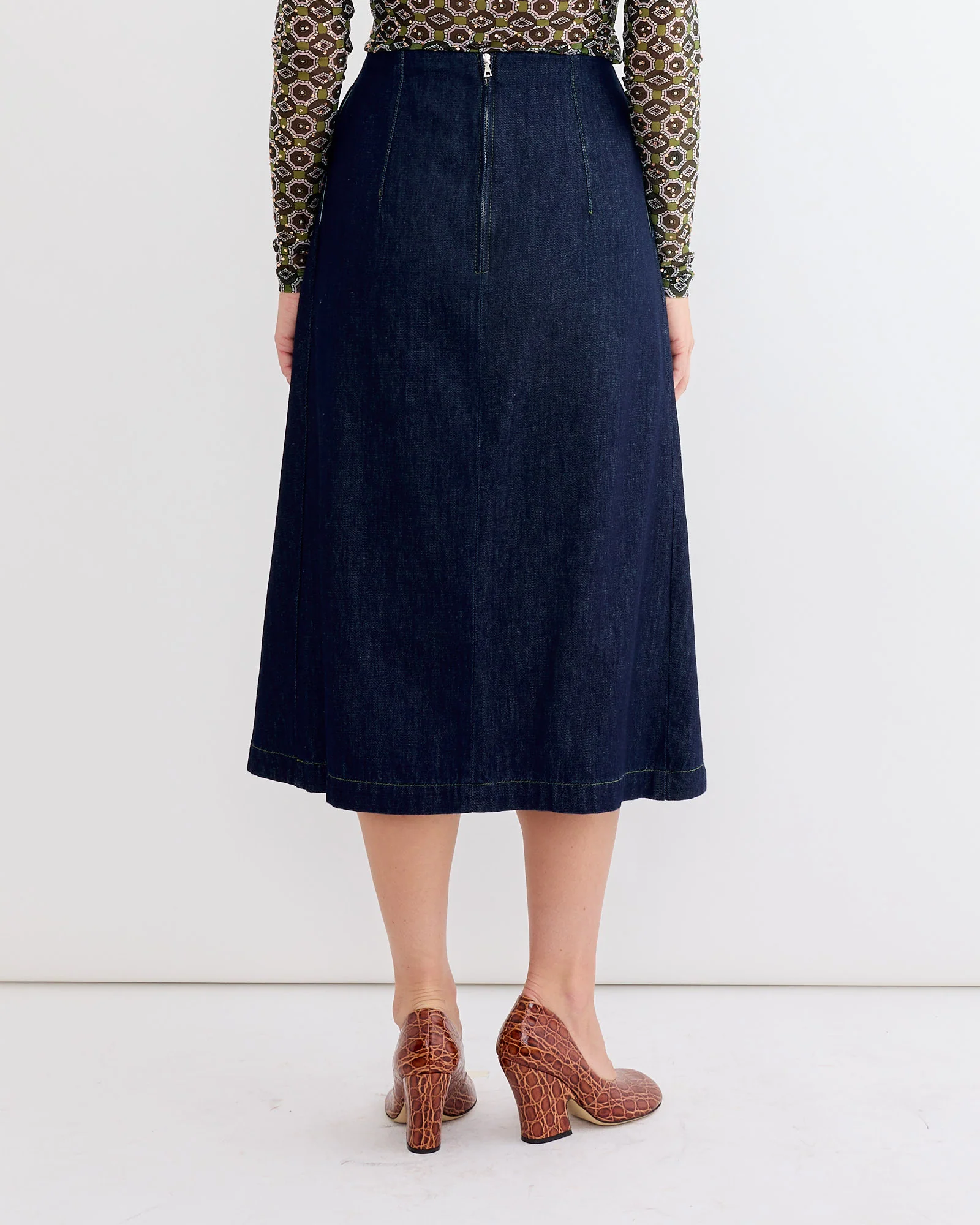 Pleated Denim Skirt in Indigo - Image 3