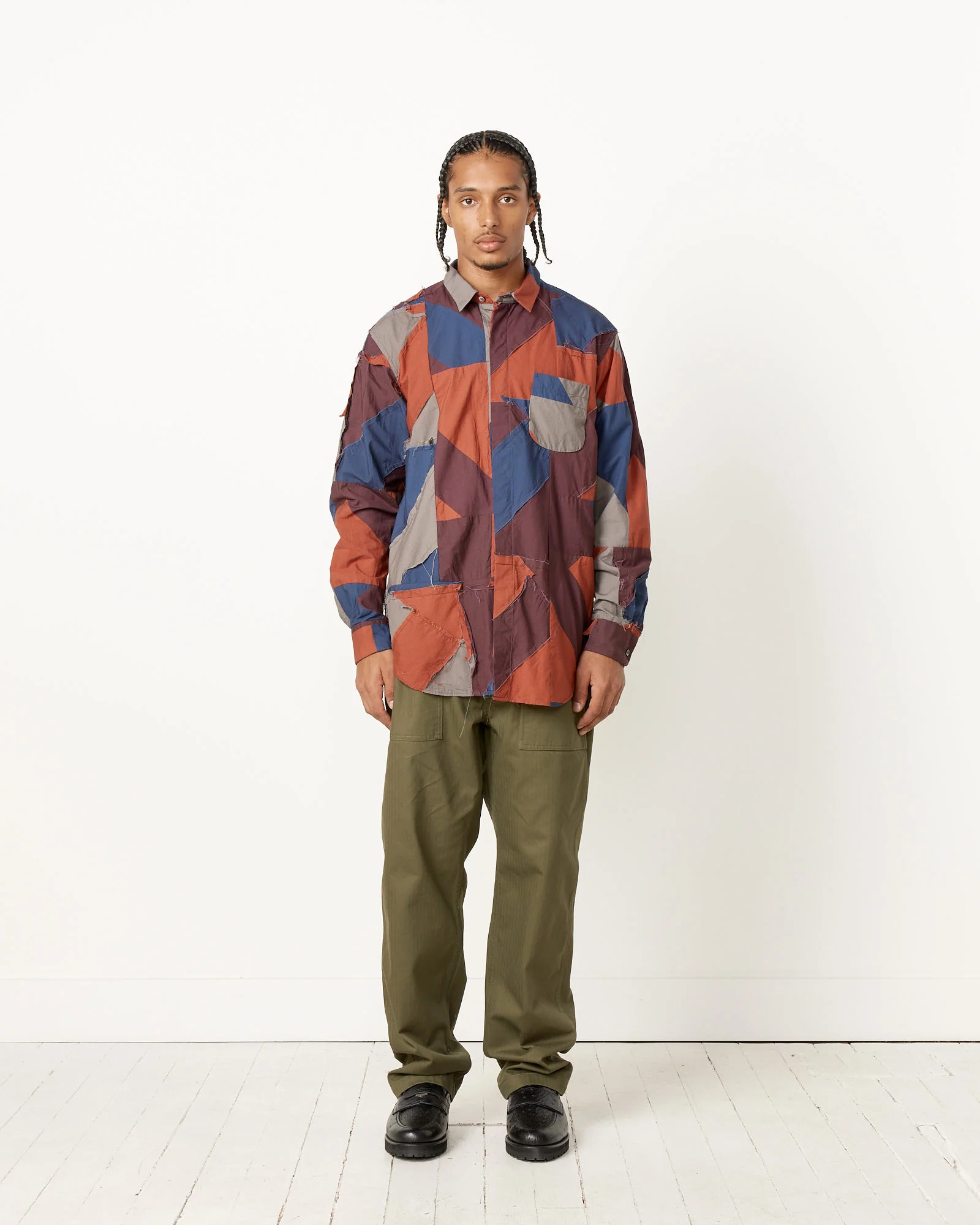 Patchwork Combo Short Collar Shirt - Image 3