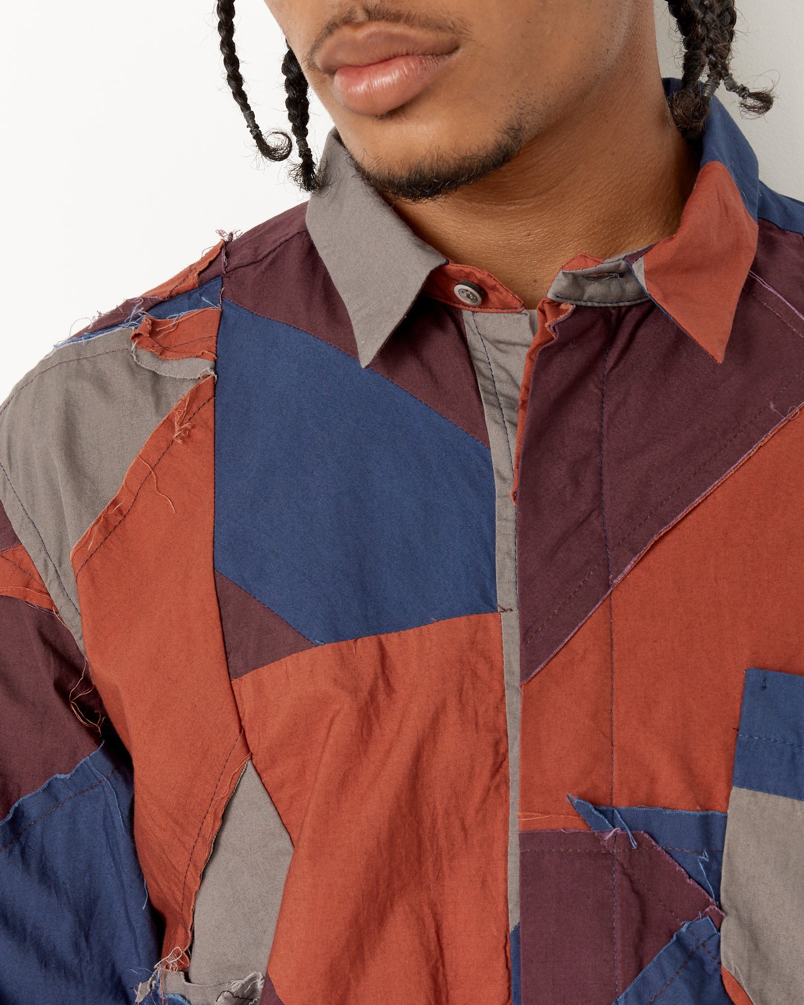 Patchwork Combo Short Collar Shirt - Image 4