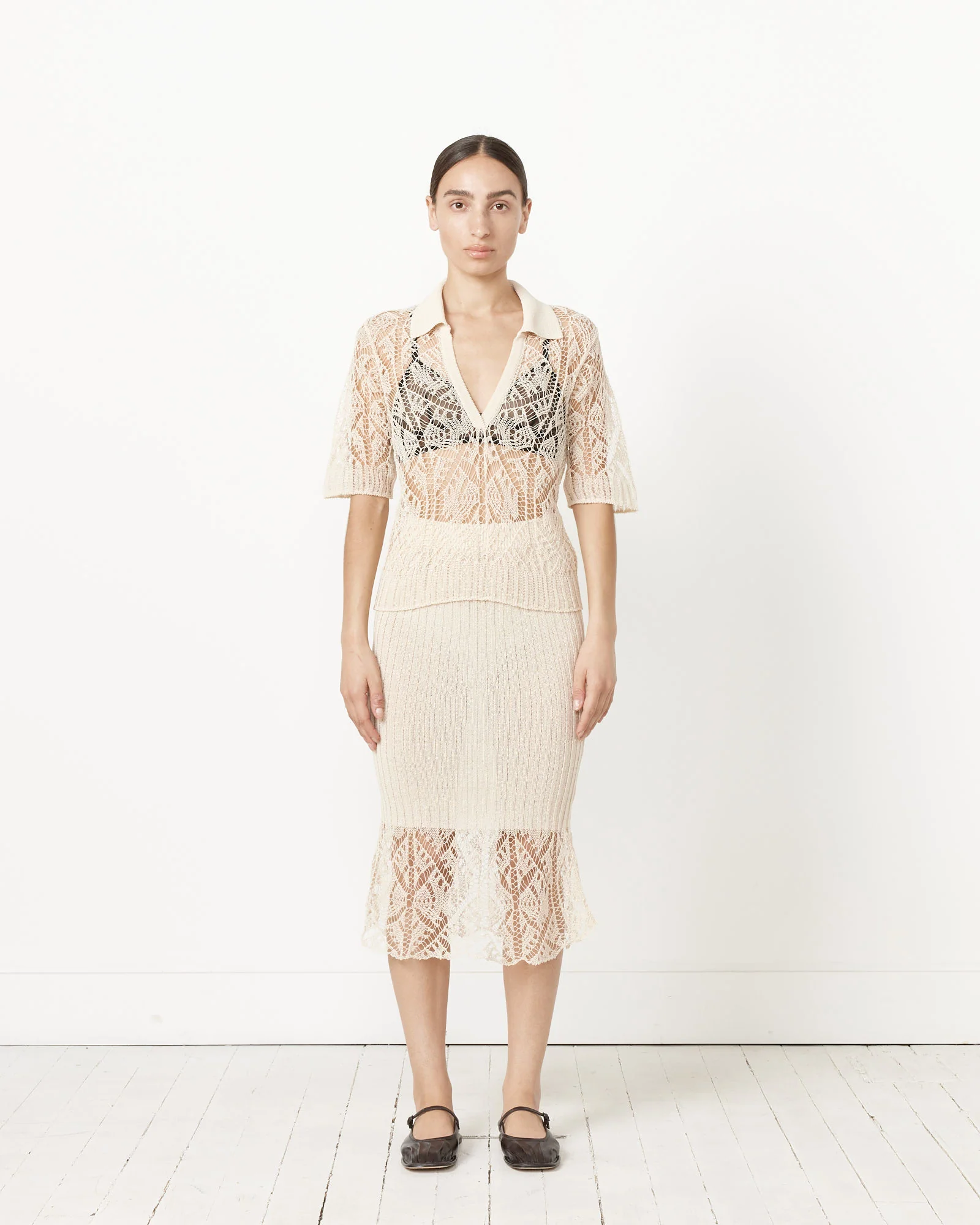 Lace Midi Skirt in Egret - Image 2