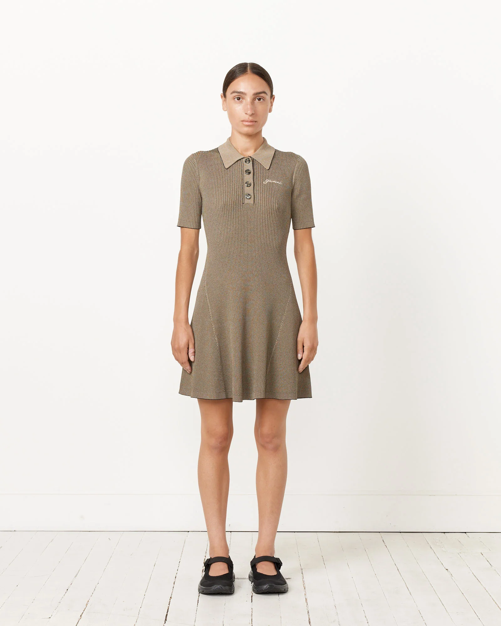 Melange Knit Mini Dress in Safari