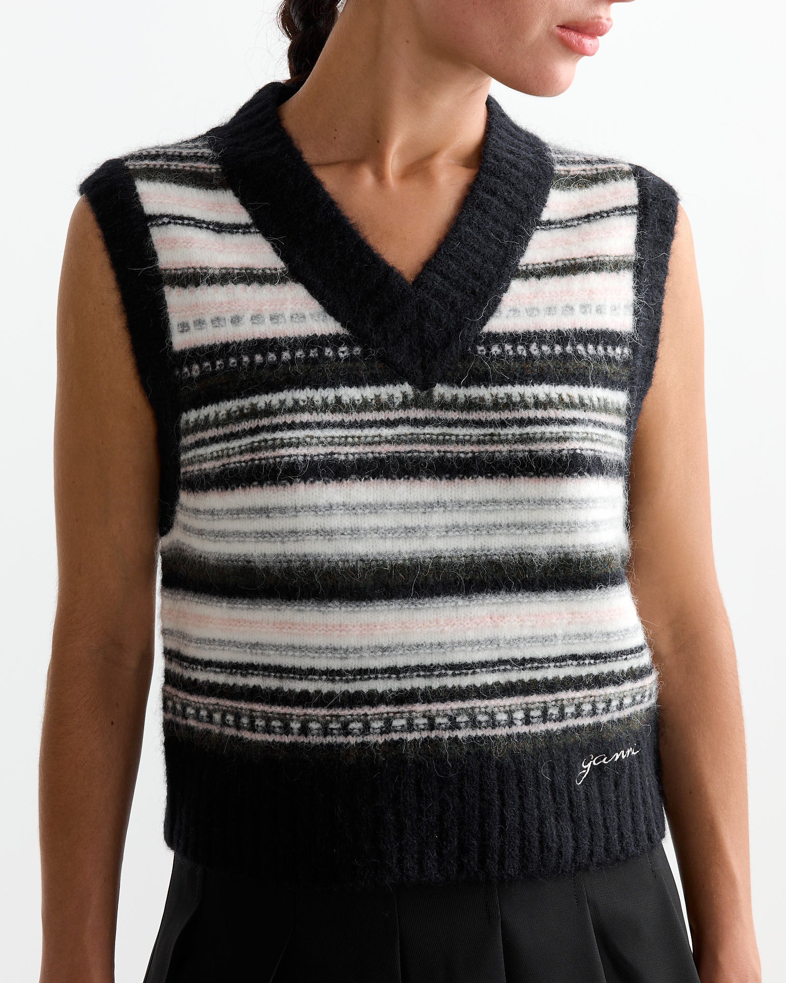 Wool Stripe Vest in Black - Image 4