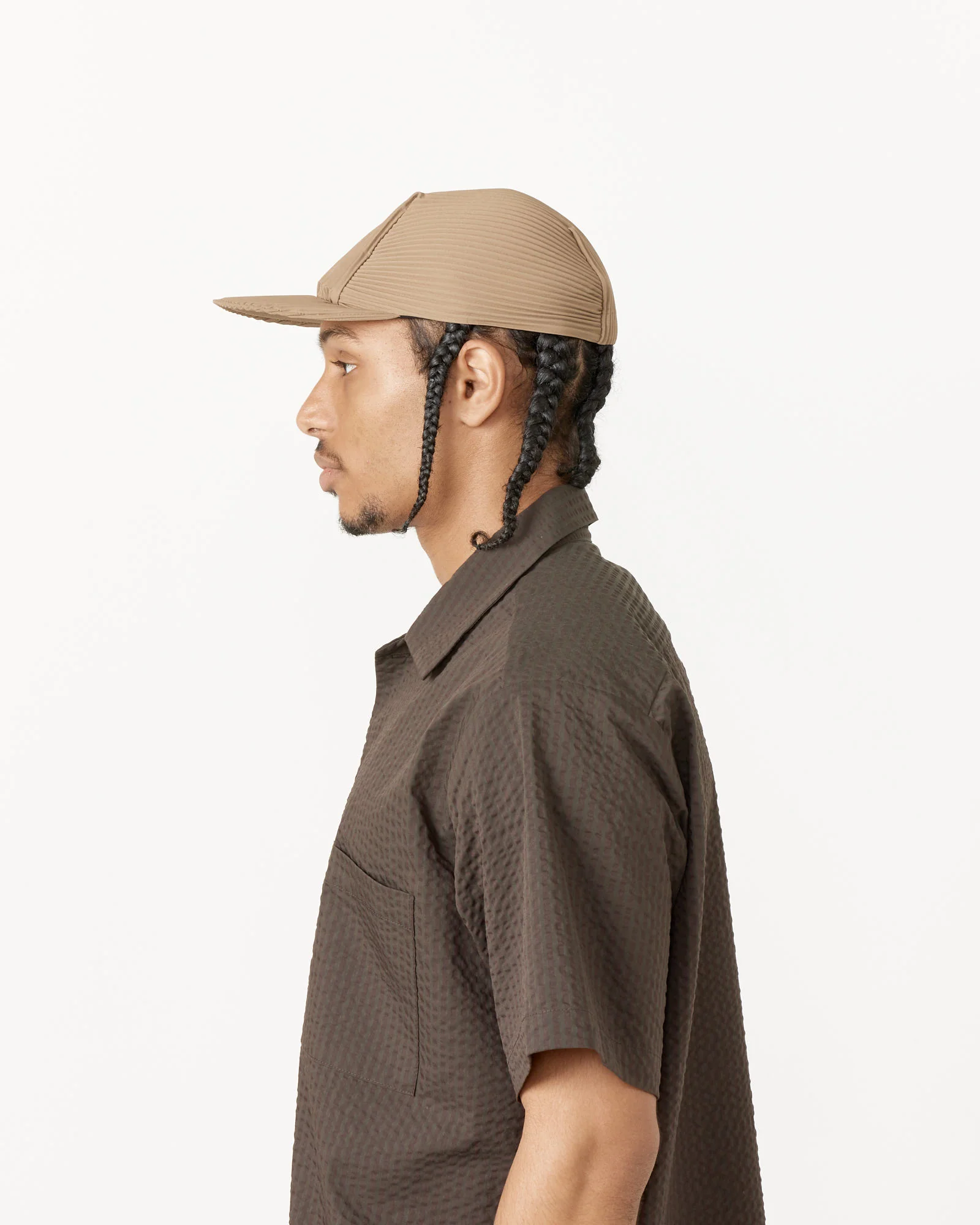 Pleats Cap in Light Mocha Brown - Image 4