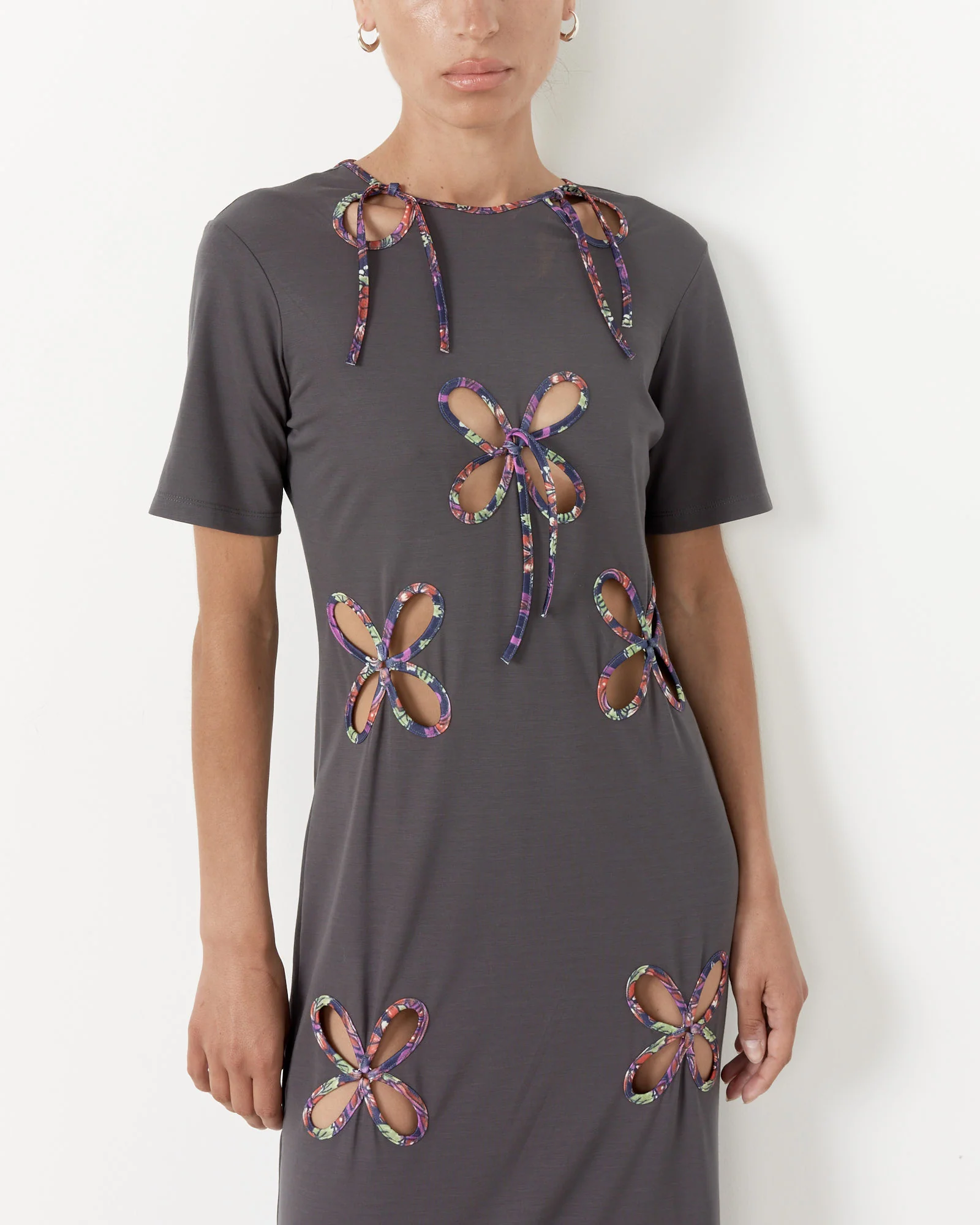 Petal Edged Flowers Dress in Dark Grey - Image 4