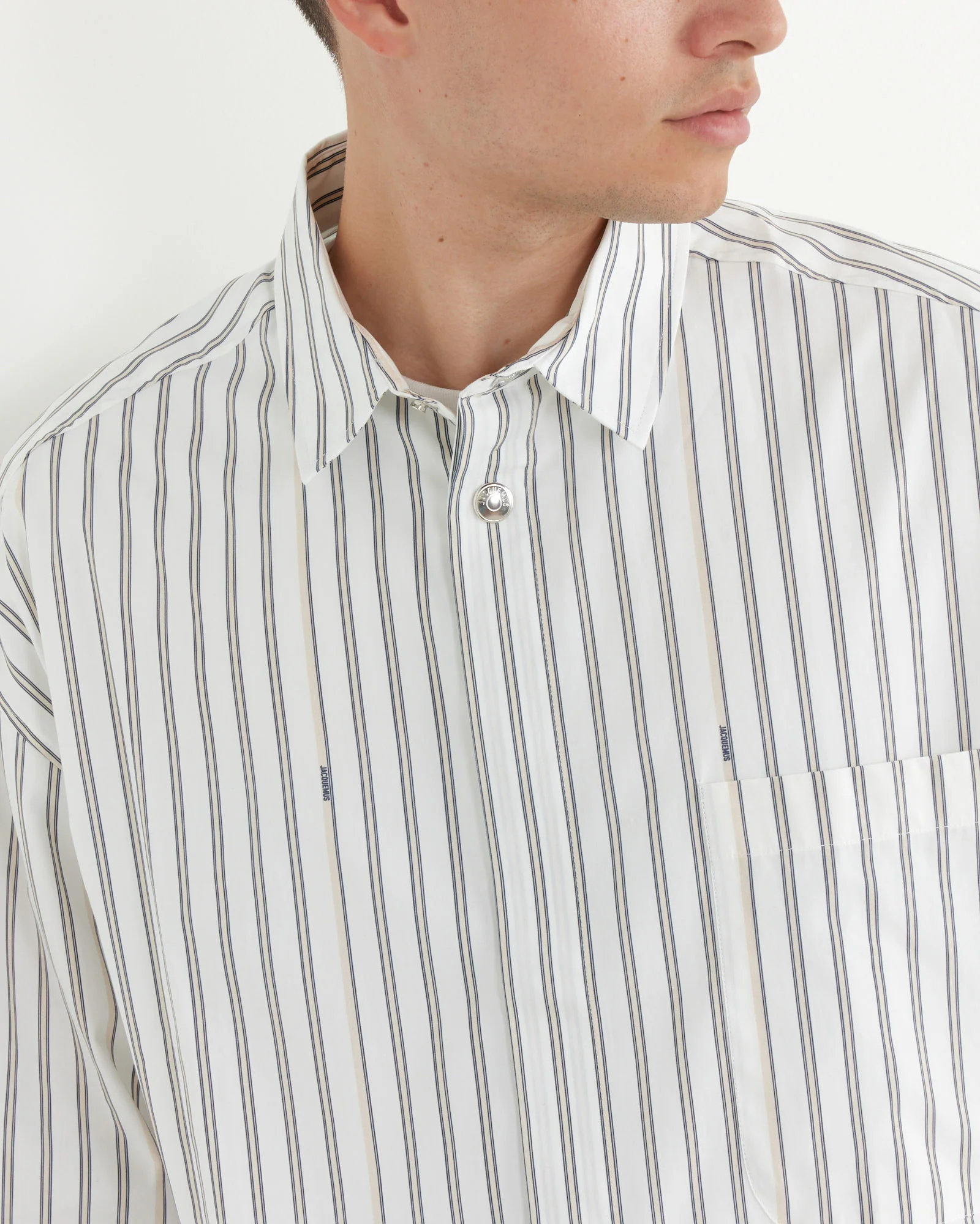 La Chemise Manches Longue Shirt in Beige Stripes - Image 3