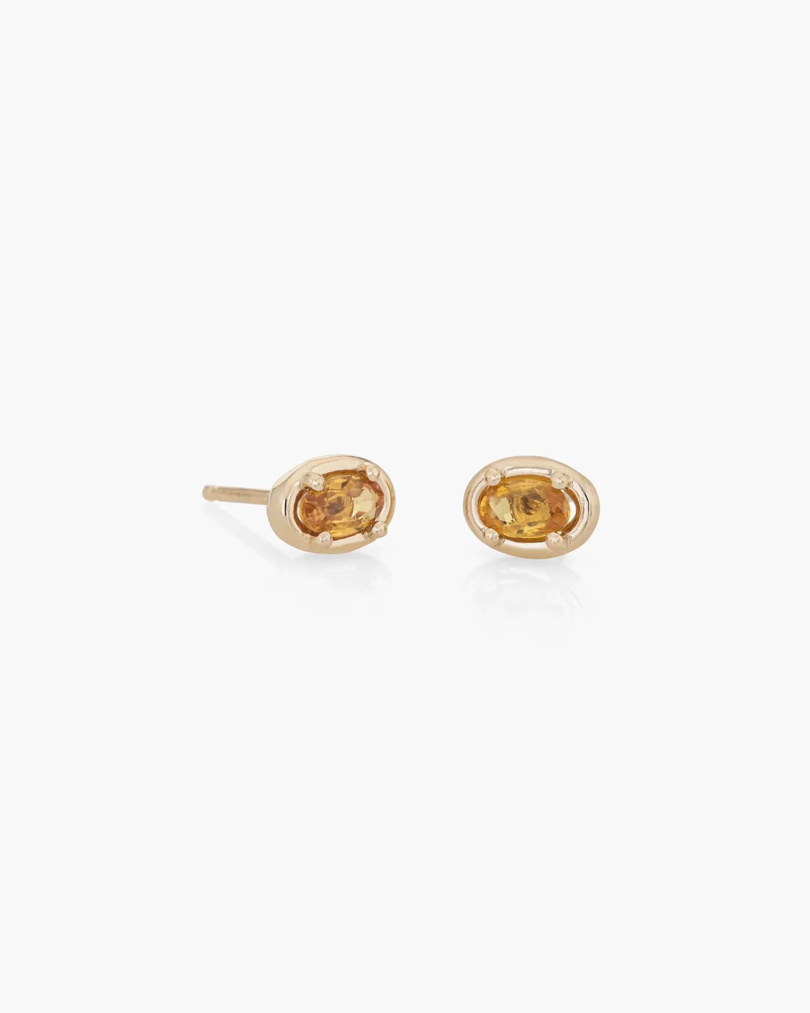 Ellipse Studs Pair in 14K / Yellow Sapphire