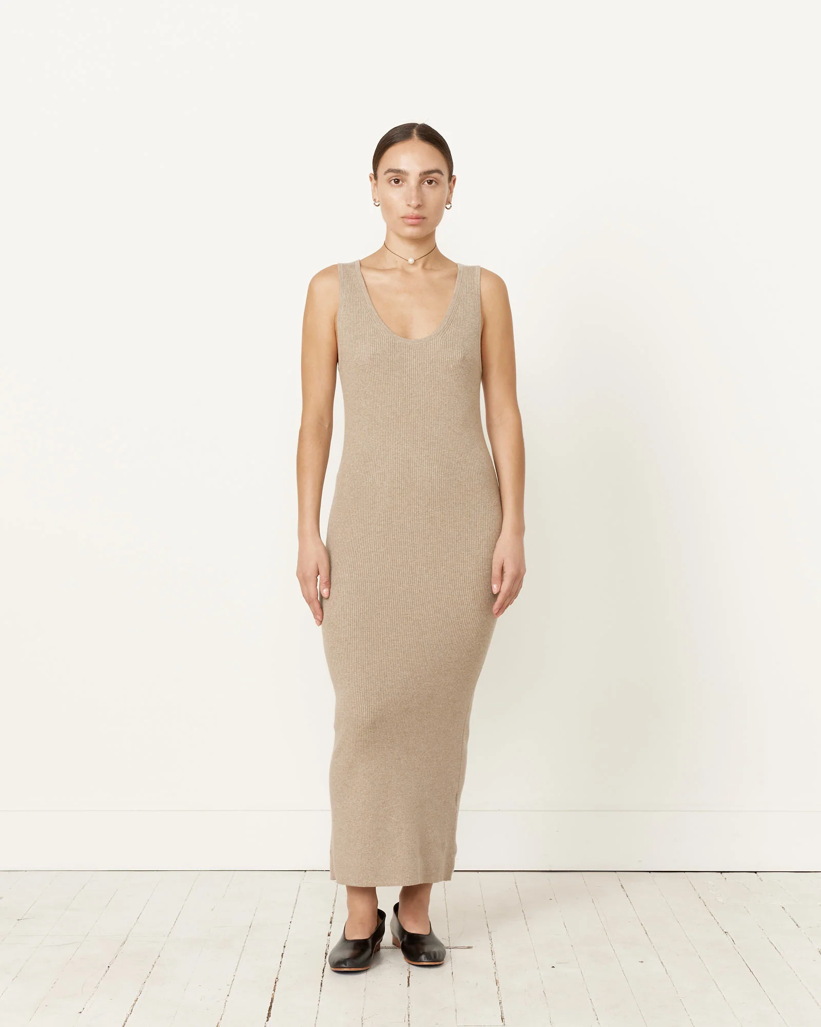 Rib Tank Dress in Stone Melange